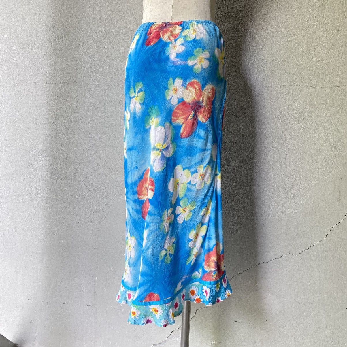 Jams World JAMS WORLD Bright Blue Floral Midi Skirt with Ruffle Trim Size 33" - 11 Thumbnail