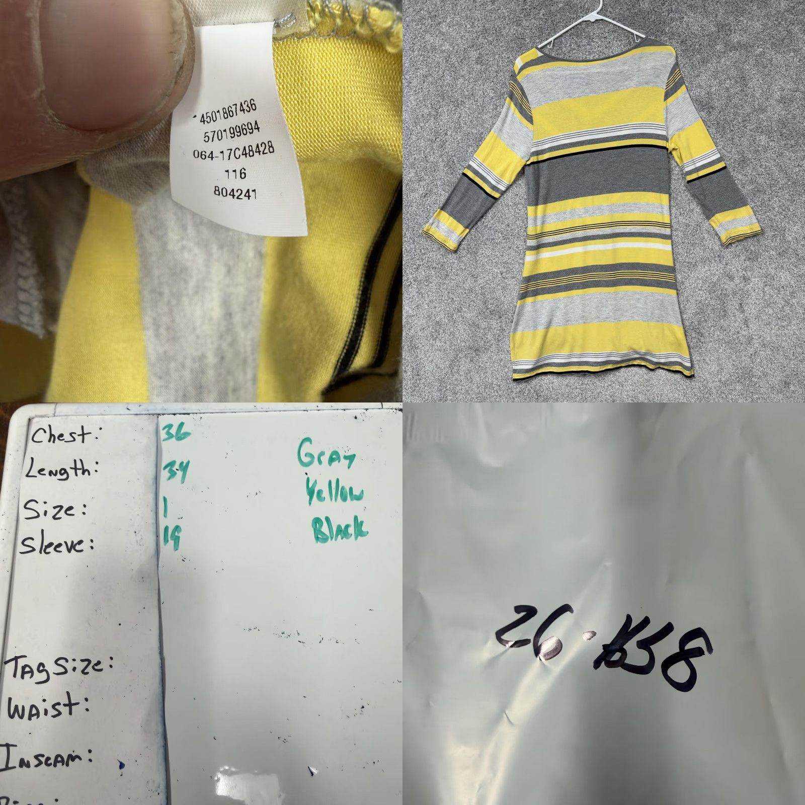 Vintage Chicos Zenergy Dress SZ 1 Gray Yellow Chevron Stripe V-Neck Boho Sporty Casual Dress Size XS / US 0-2 / IT 36-38 - 8 Thumbnail