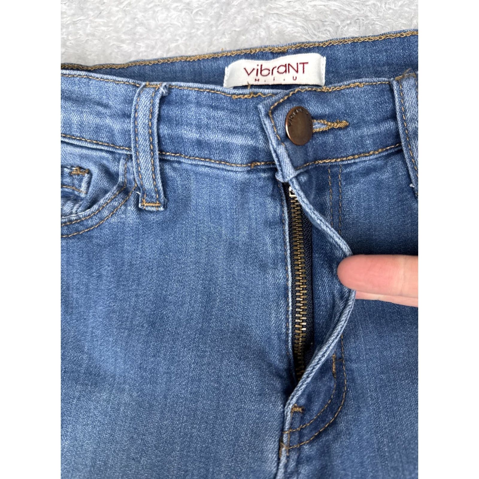 Denime Vibrant M.I.U Jeans Women 9 Blue Medium Wash Split Hem Straight Light Color 5-Pocket Denim Jeans Womens Size 30" / US 8 / IT 44 - 5 Thumbnail