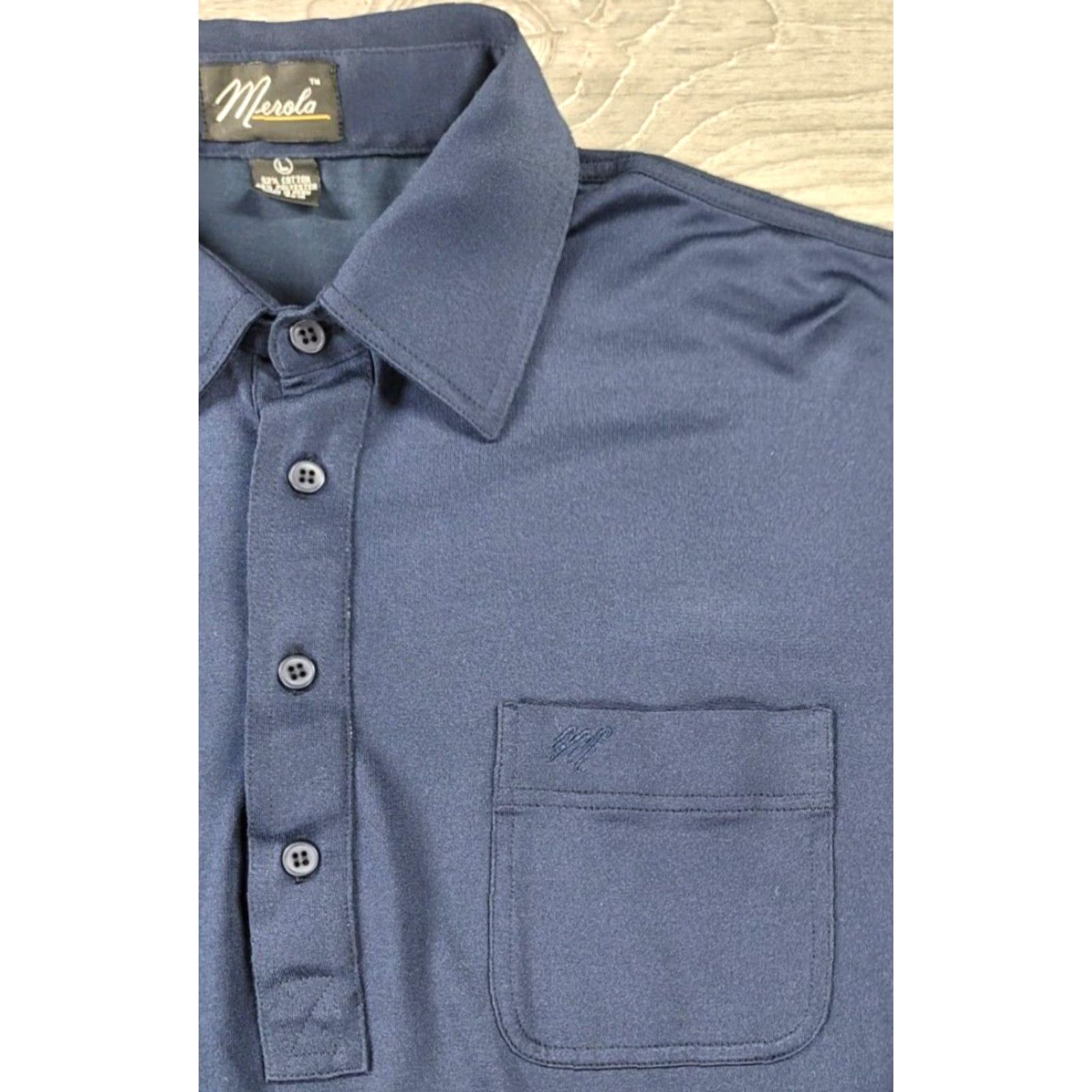 Vintage Merola Polo Shirt Mens Long Sleeve Blue Pocket Vintage Sz L Shirt Size US L / EU 52-54 / 3 - 6 Thumbnail