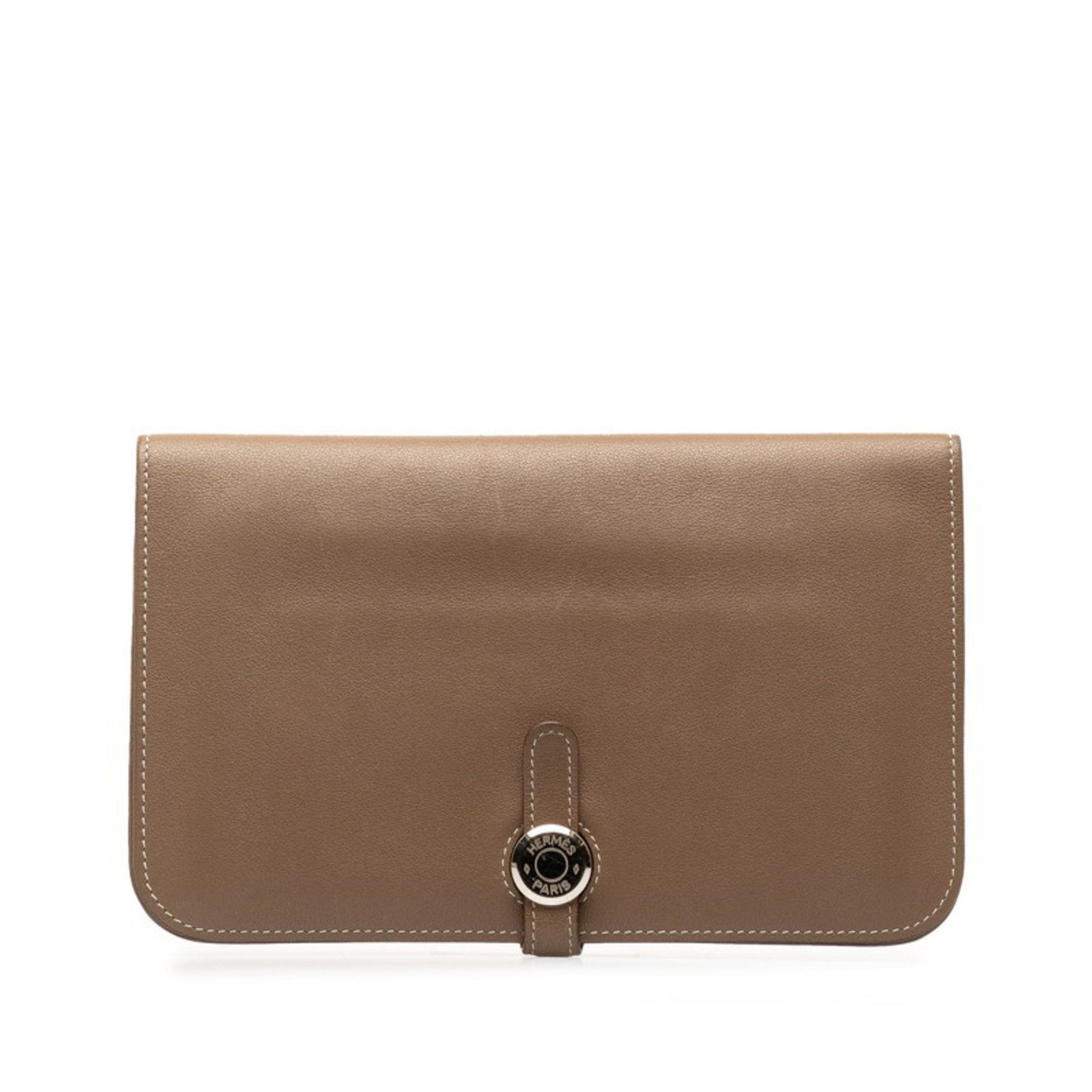 image of Hermes Dogon Gm Long Wallet Etoupe Silver Swift Women's Hermes in Etoupe Gray