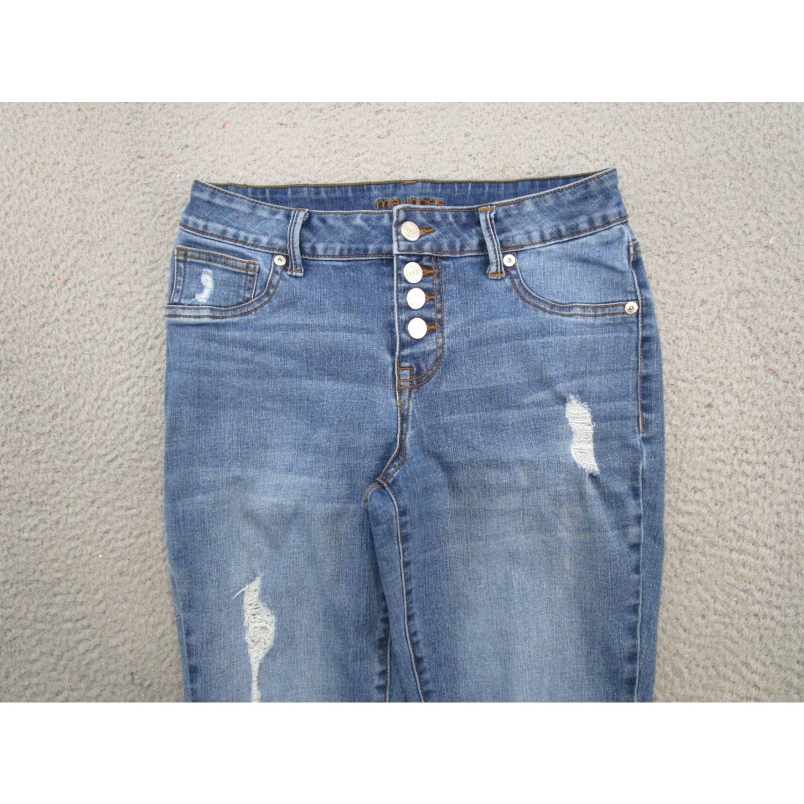 Vintage Maurices Jeans Women's Size S/R Button Fly Stretch Distressed Blue Denim Read Size 28" / US 6 / IT 42 - 3 Thumbnail
