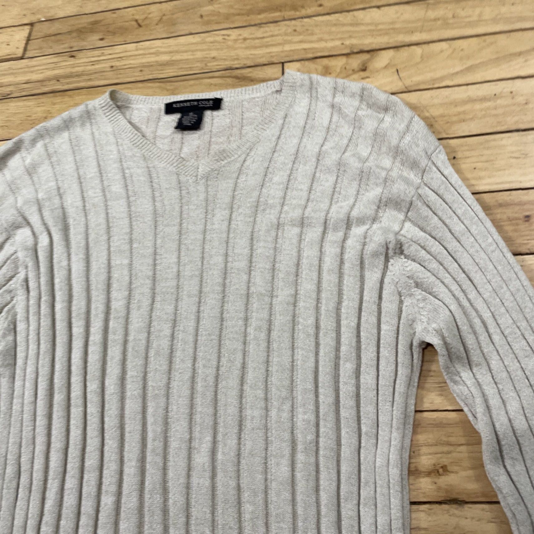 Kenneth Cole VINTAGE Kenneth Cole NY Ribbed Stretch Sweater Women M Tan Brown Minimal Western Vneck Shirt Size M / US 6-8 / IT 42-44 - 4 Thumbnail
