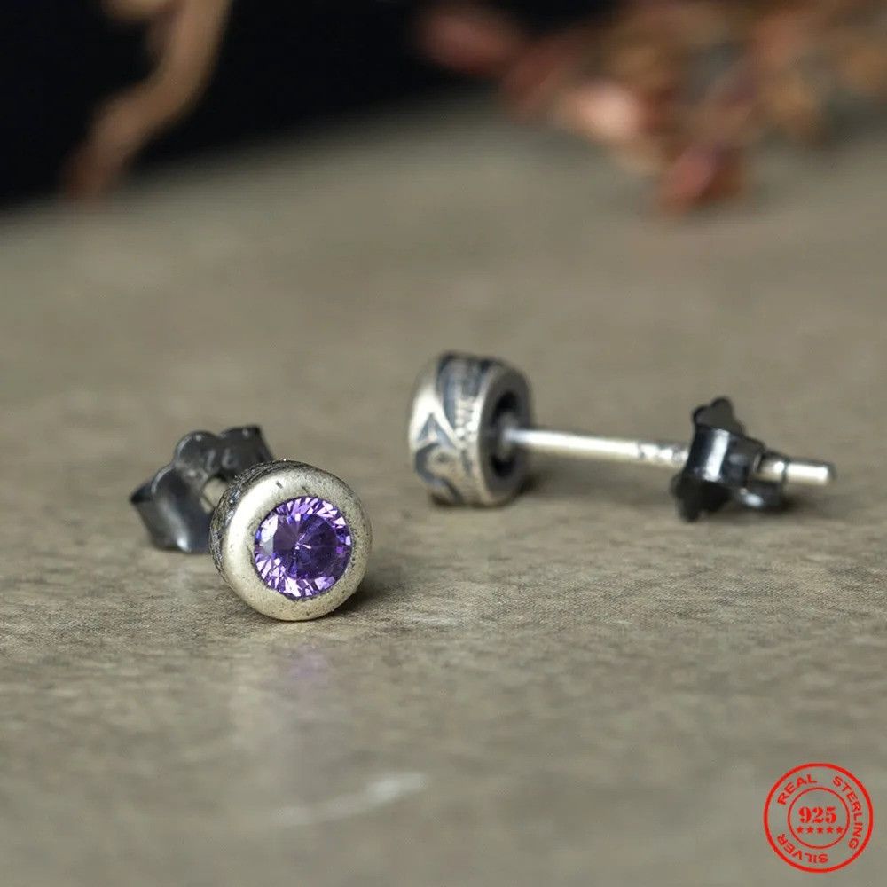 Jewelry Purple Zircon Stud Earrings 925 Sterling Ear Studs Charms Size ONE SIZE - 2 Thumbnail