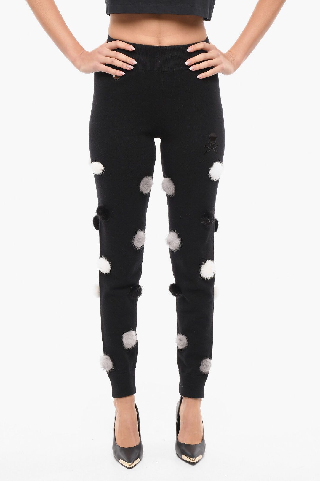 Philipp Plein og1mm0824 Wool Blend Sweatpants With Fur Pon Pon in Black Size 27" / US 4 / IT 40 - 1 Thumbnail