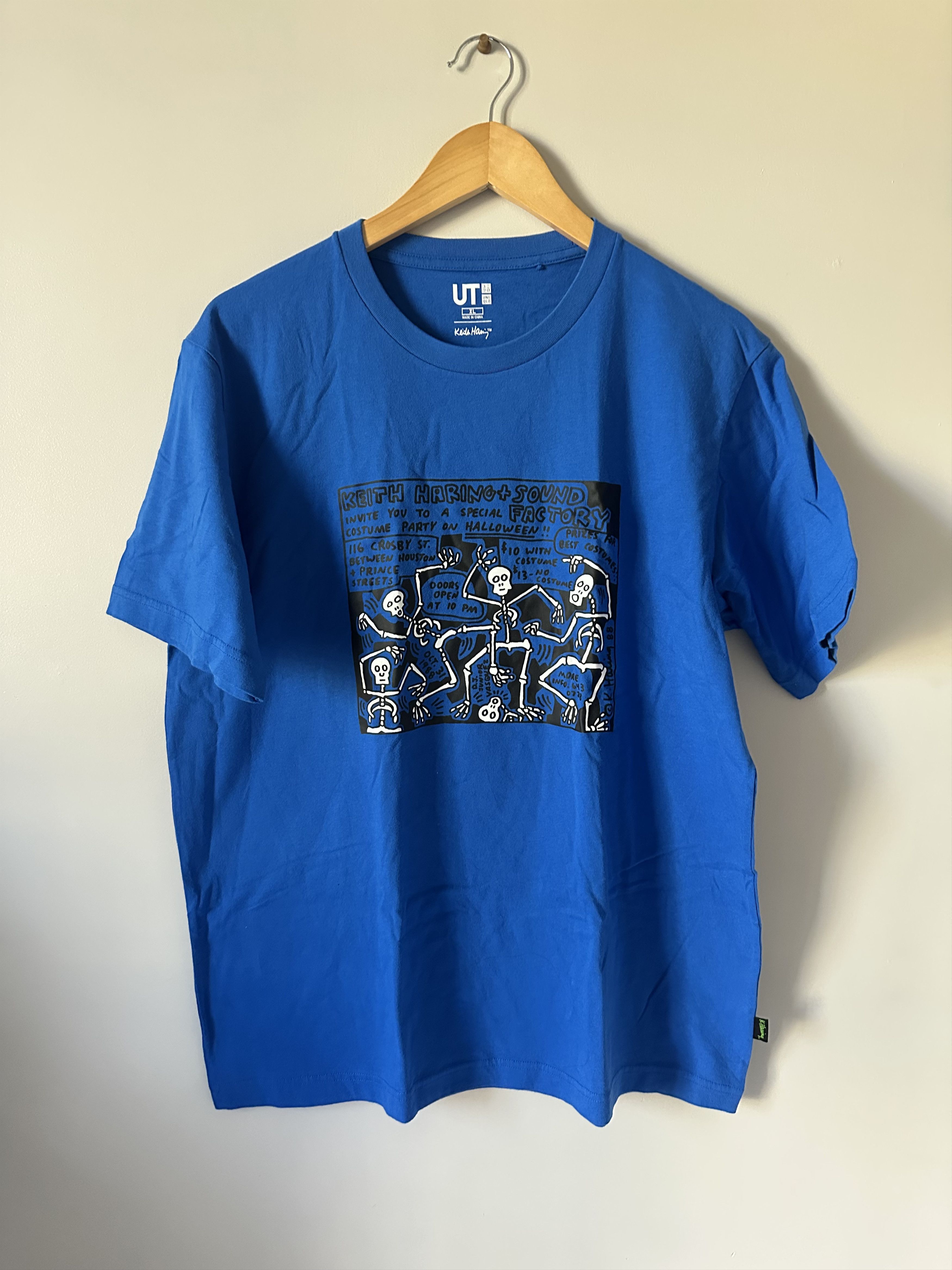 Keith Haring × Uniqlo Uniqlo Keith Haring Blue Skeleton Short Sleeved Tee Shirt Size US XL / EU 56 / 4 - 1 Thumbnail