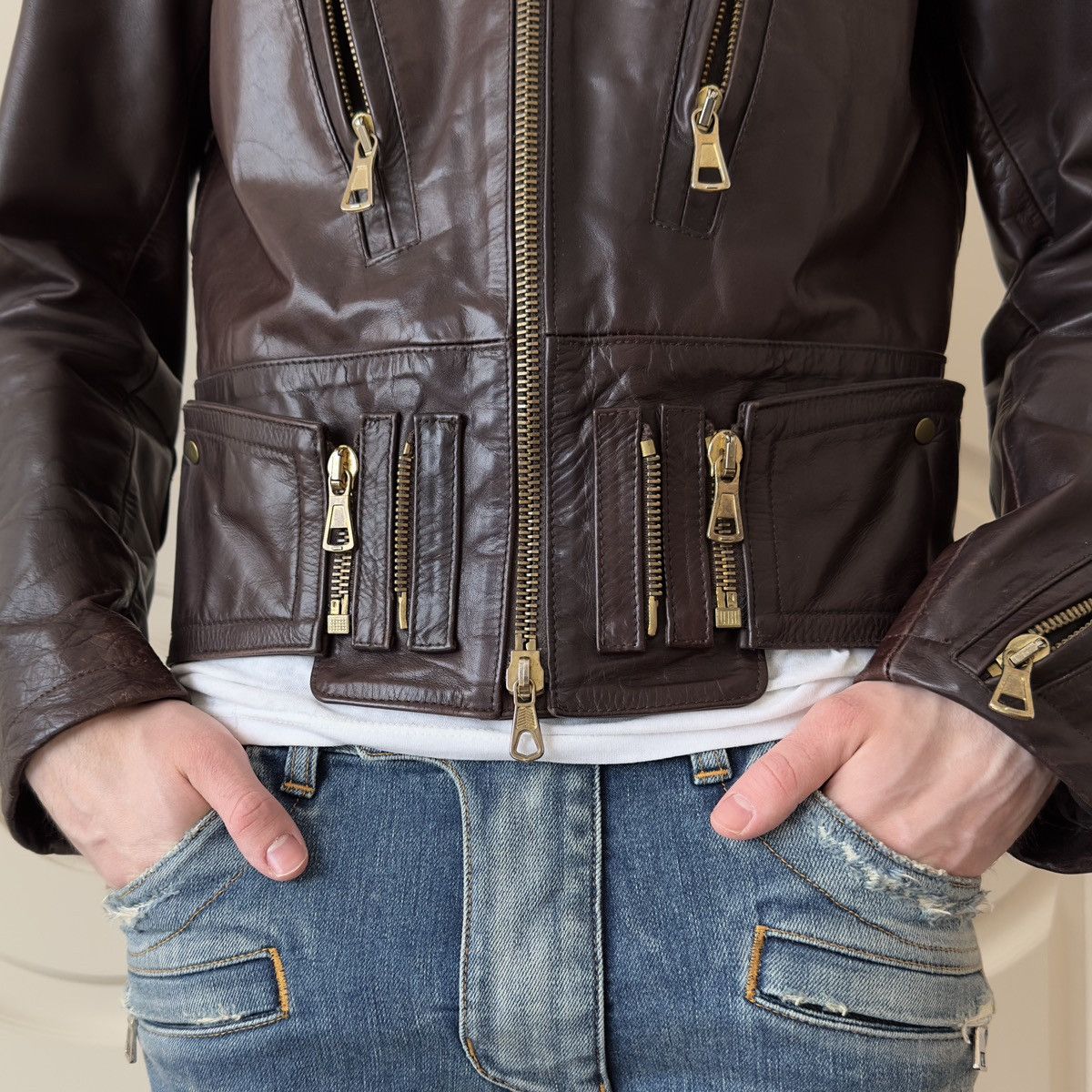 Dsquared2 F/W 2002 Dsquared2 Biker Leather Jacket Size 48 Homeless Size US M / EU 48-50 / 2 - 2 Thumbnail