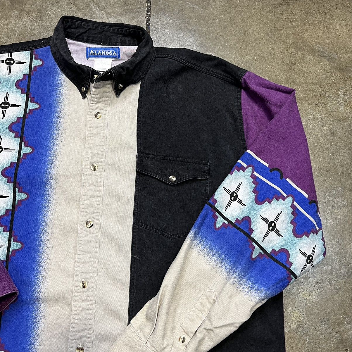 Vintage × Wrangler Vibrate 90s Alamosa Wrangler Style Aztec Cowboy Button Up Size US L / EU 52-54 / 3 - 3 Thumbnail