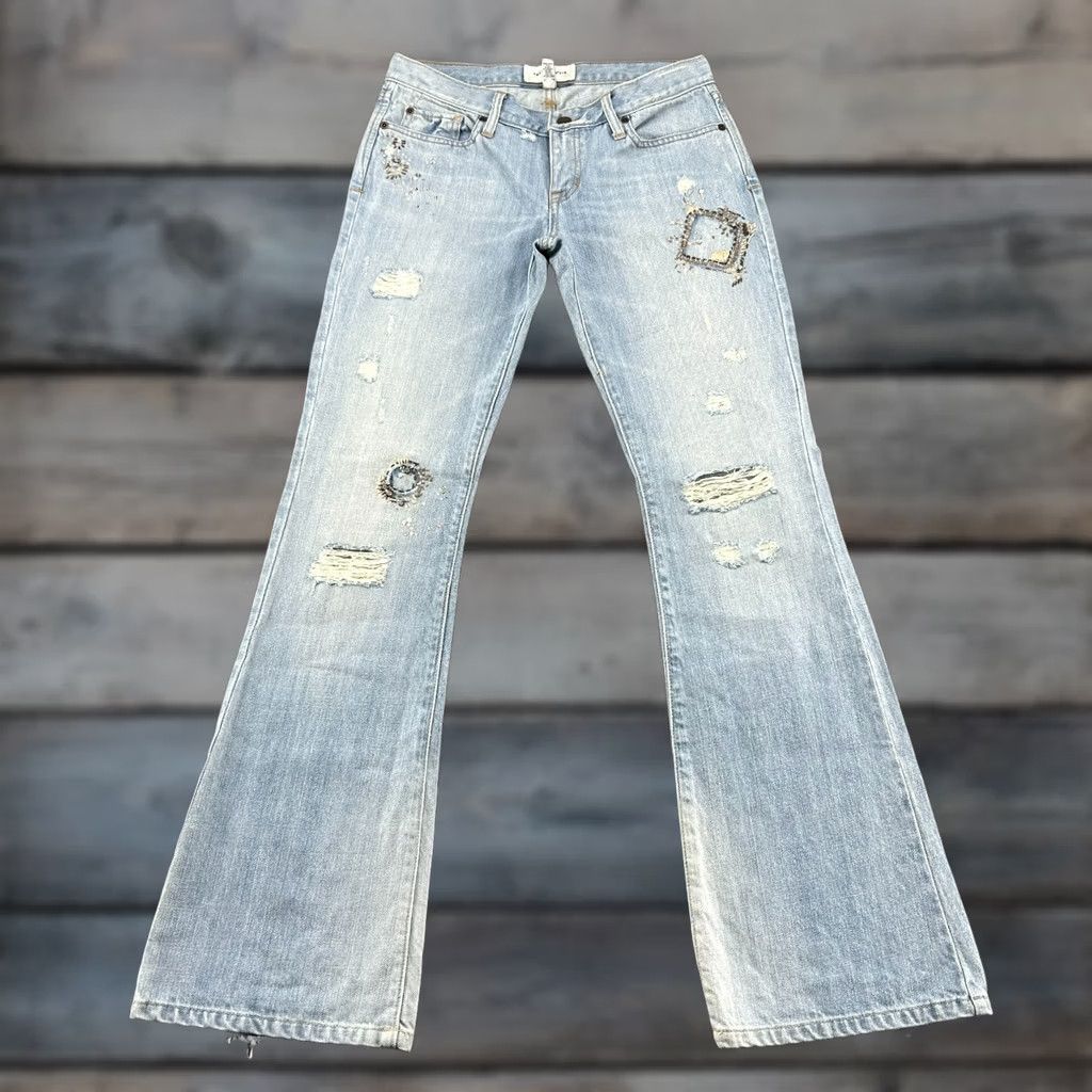 Abercrombie & Fitch VINTAGE Abercrombie Jeans Women 4 Blue Bootcut Flare High Rise Patchwork 90s Denim Distressed Pockets 5-Pocket Blue Cotton Spandex Womens Jeans Size 27" / US 4 / IT 40 - 1 Thumbnail