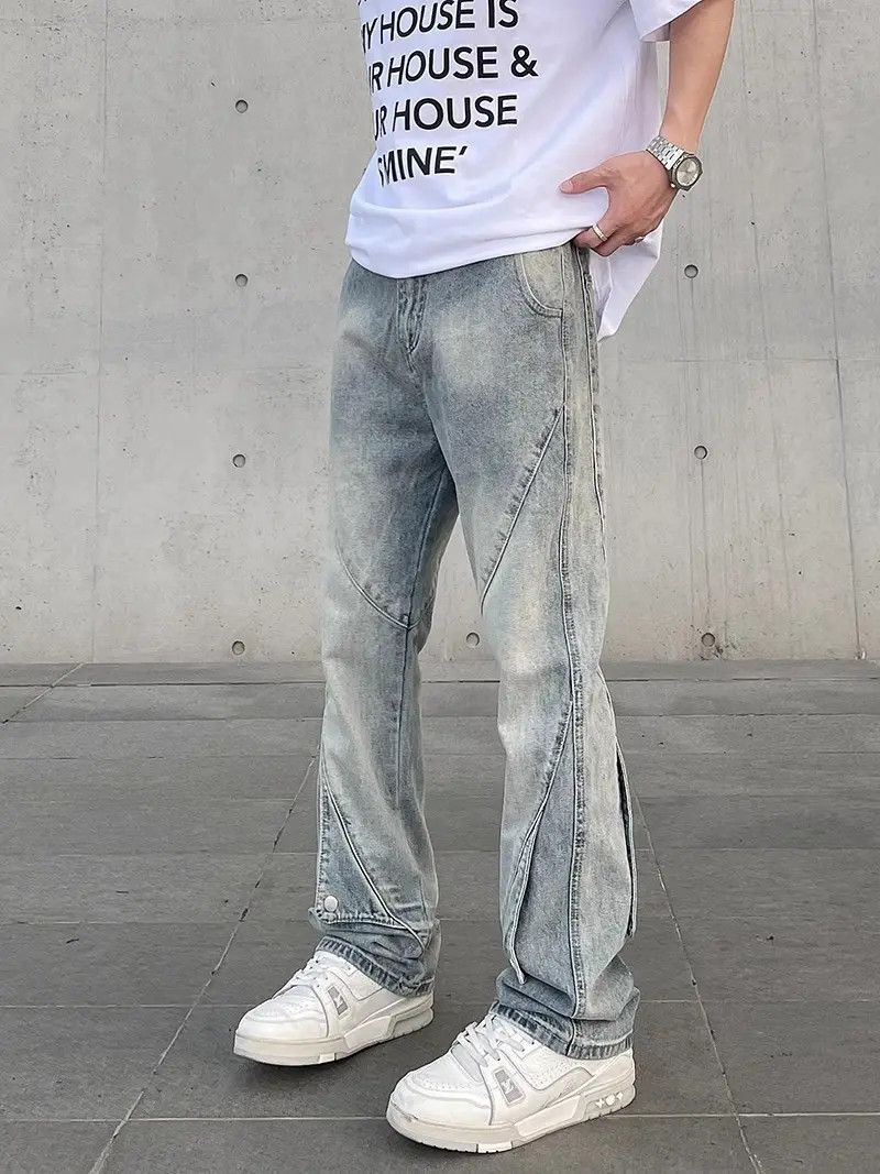Japanese Brand Retro washed patchwork micro flared jeans Size US 30 / EU 46 - 4 Thumbnail
