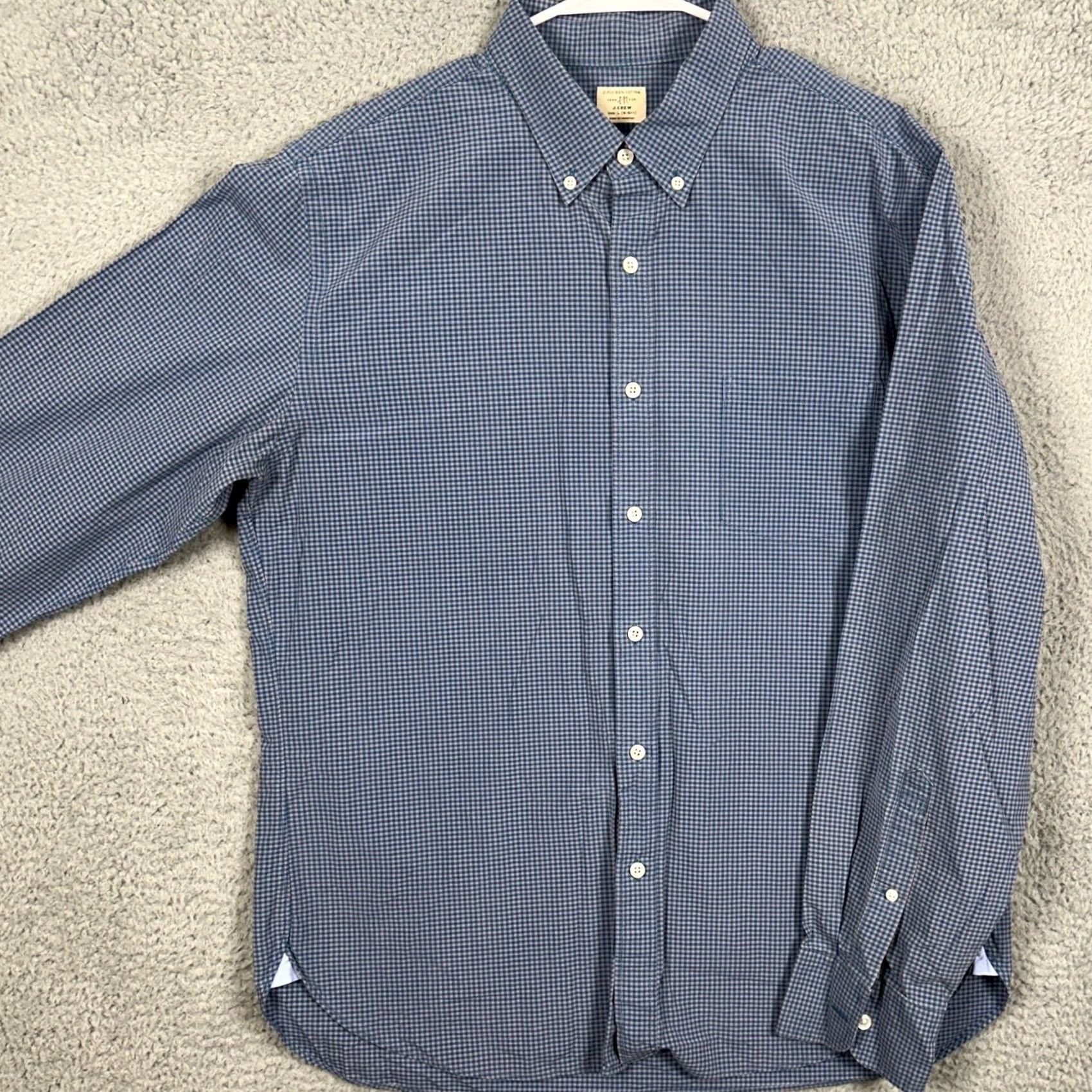 J.Crew J. Crew Mens Large Shirt Dress Blue Gingham Button-Down Long Sleeve EUC Size 42R - 2 Thumbnail