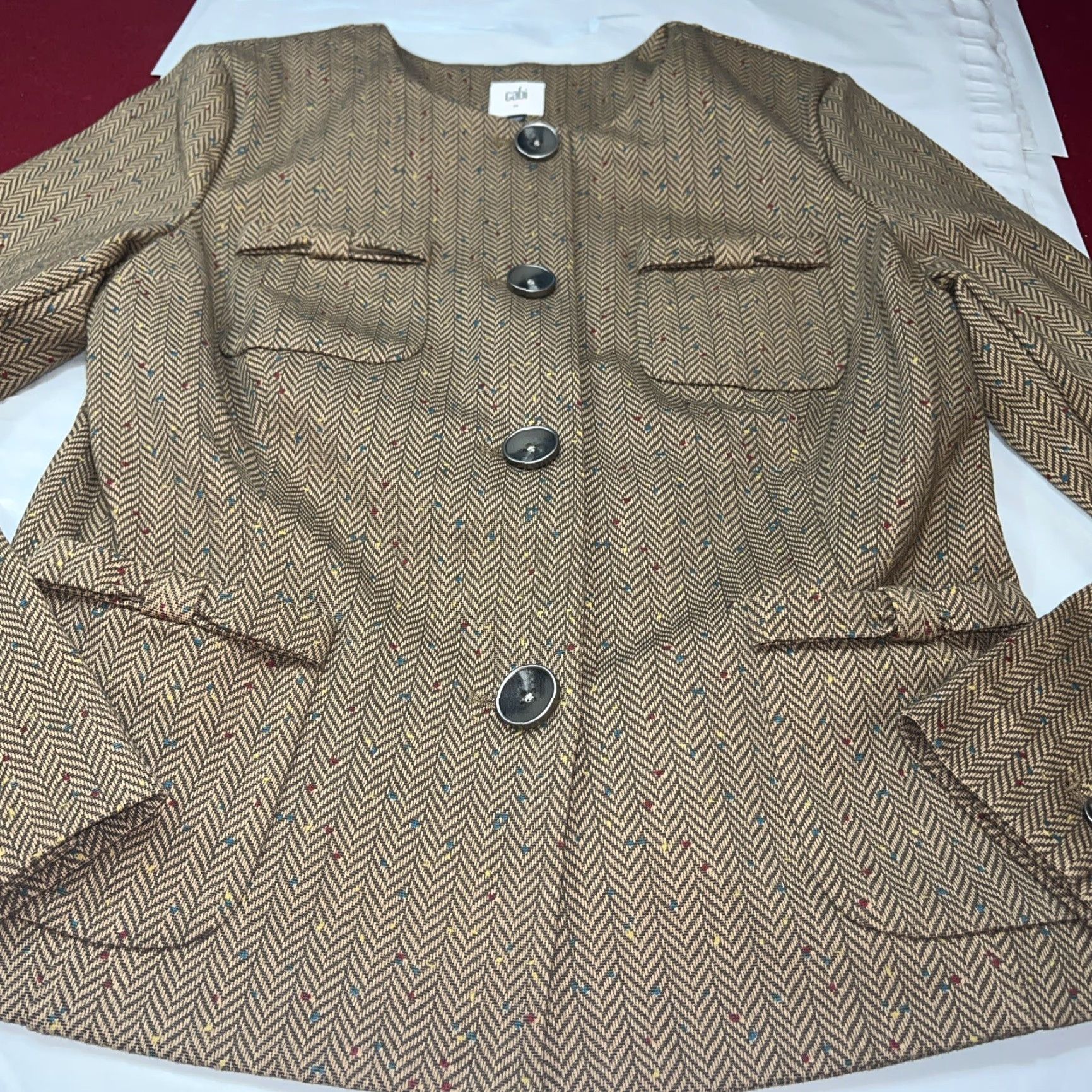 Vintage VINTAGE CAbi Penny Herringbone Tan JACKET LRG Button Blazer 3170 Bow pockets Round Neck Size L / US 10 / IT 46 - 3 Thumbnail