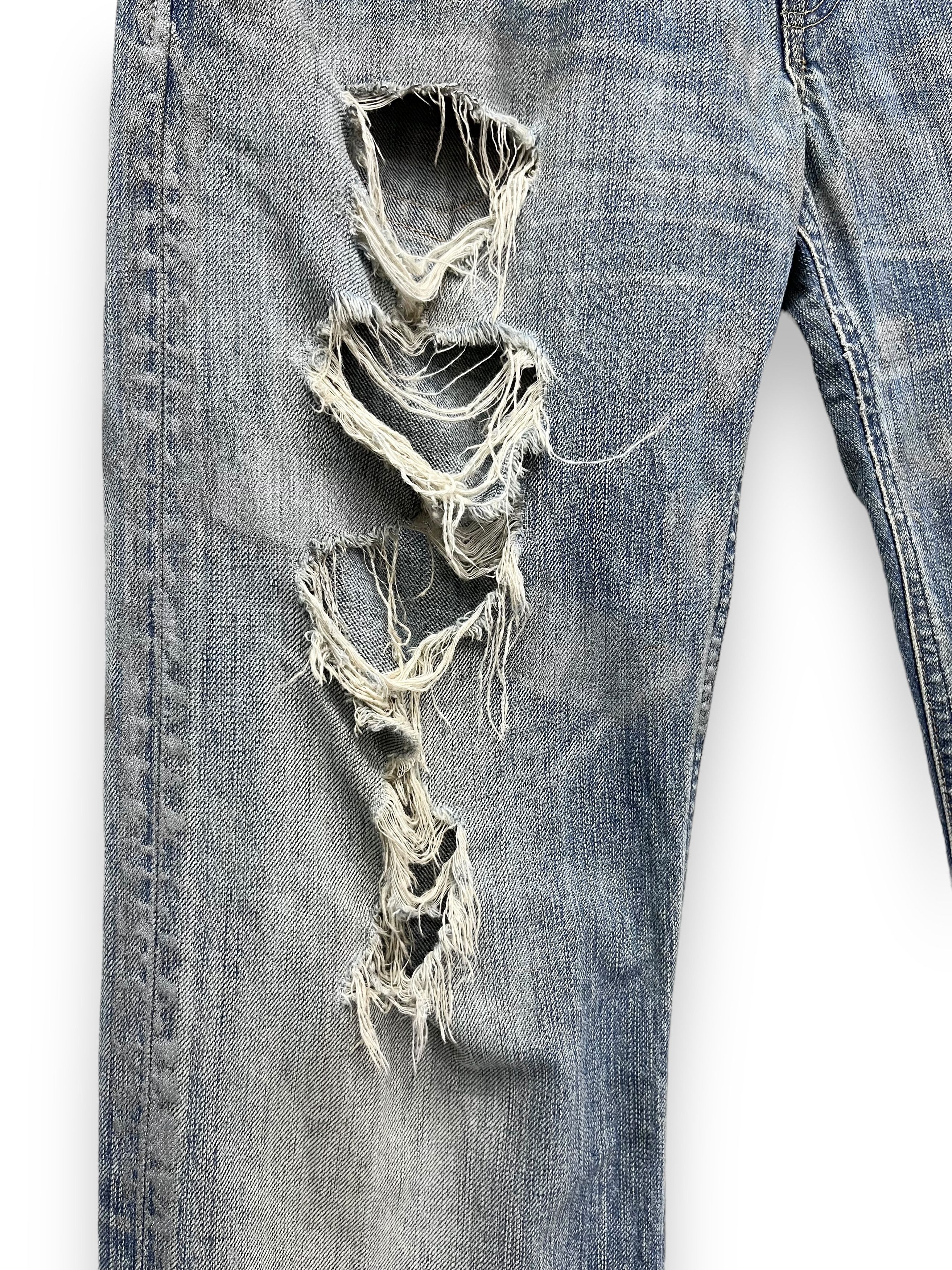 Edwin FYE🔥EDWIN BLUE TRIP Ripped Thrashed Blow Out Flared Denim Size US 31 - 3 Thumbnail