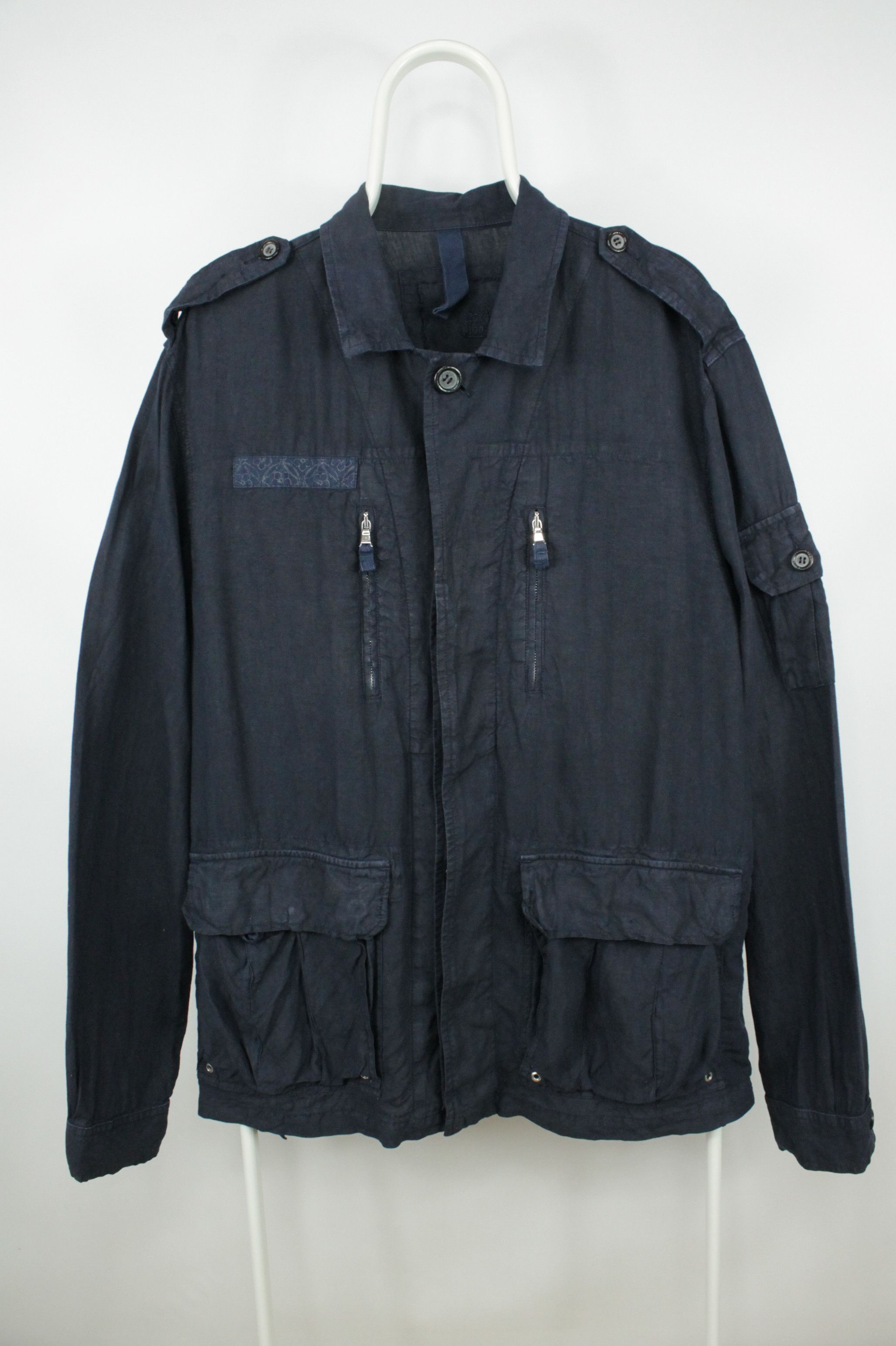 image of 120 Lino x Italian Designers Lino Navy Linen Casual Jacket Men's (Size XL)