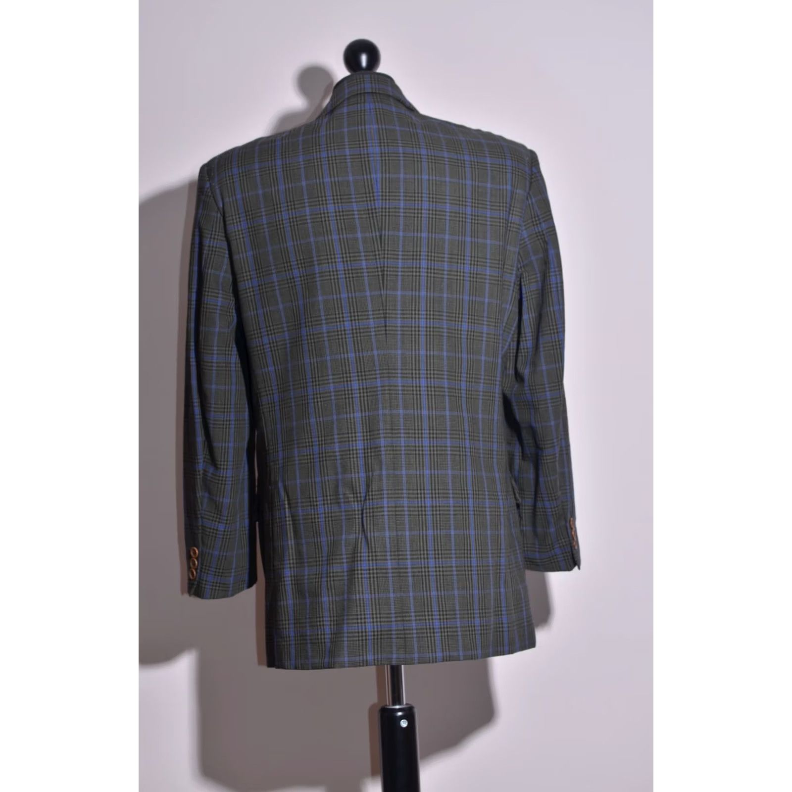 Hugo Boss VINTAGE Hugo Boss Jacket Men Wool Check Blazer UK44 / IT54 / US44 Size 54 Grey Blue Check Blazer Mens Vintage Wide Fit Size 54R - 3 Thumbnail