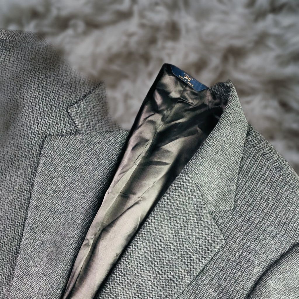 Brooks Brothers 346 Men's Tweed Blazer Jacket Gray Herringbone 40 R Two-Button Wool Wool Blazer Notch Lapel Mens Regular Vintage No