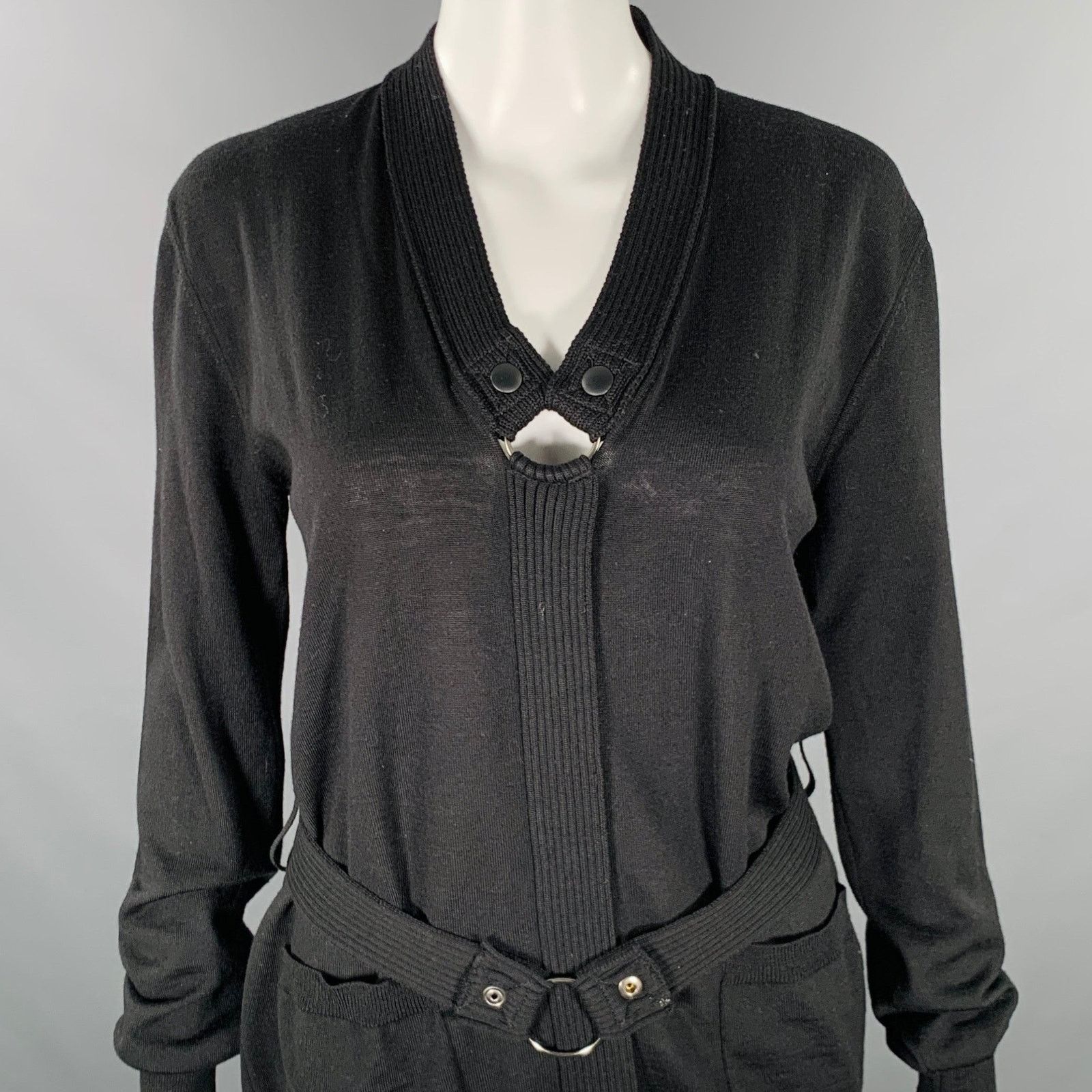 Jean Paul Gaultier JEAN PAUL GAULTIER Size M Black Knit V-Neck Belted Pullover Size M / US 6-8 / IT 42-44 - 2 Thumbnail