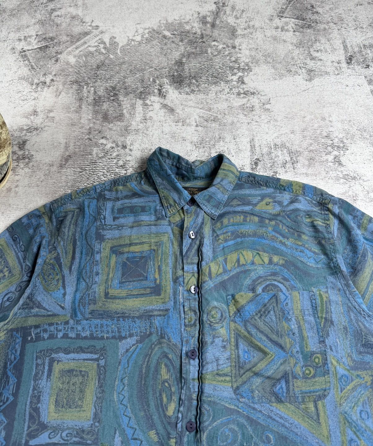 Vintage Mark Spencer St. Michael Men’s Large Abstract Hawaii Silk Button Shirt T Shirt Size US L / EU 52-54 / 3 - 6 Thumbnail