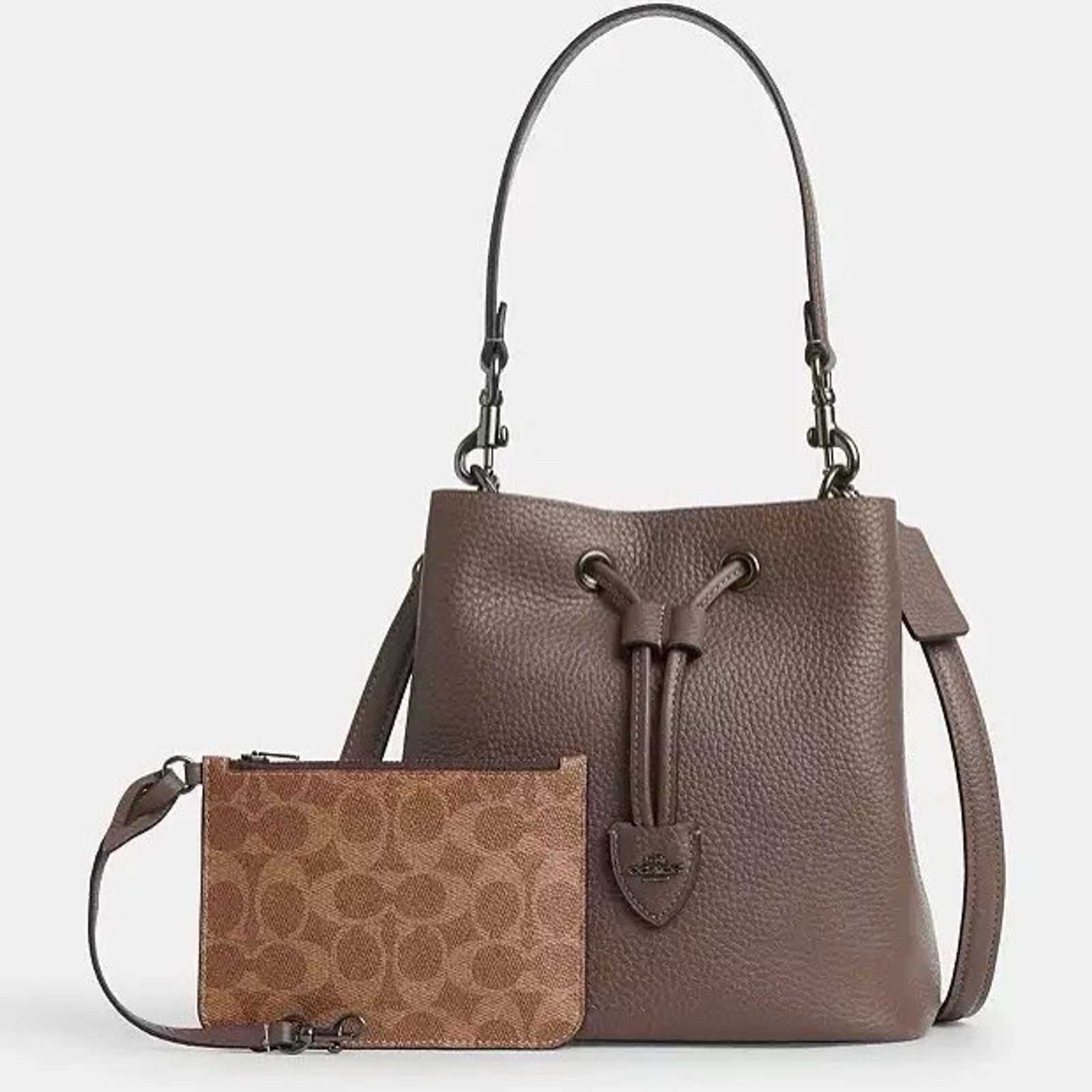 Coach NWT Coach Rowan Bucket Bag Leather CBH06 Qb/Dark Stone Size ONE SIZE - 11 Thumbnail