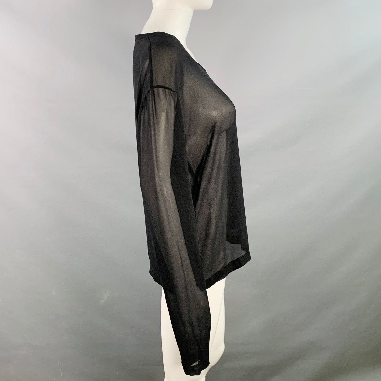 Yves Saint Laurent Size M Black Silk Sheer Extra Long Sleeve Casual Top Size M / US 6-8 / IT 42-44 - 2 Thumbnail