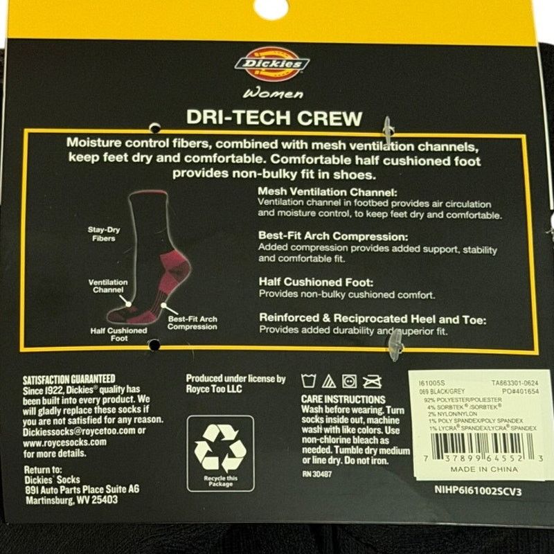 Dickies Dickies Black Gray Dri Tech Crew All Day Comfort Socks Size ONE SIZE - 3 Thumbnail