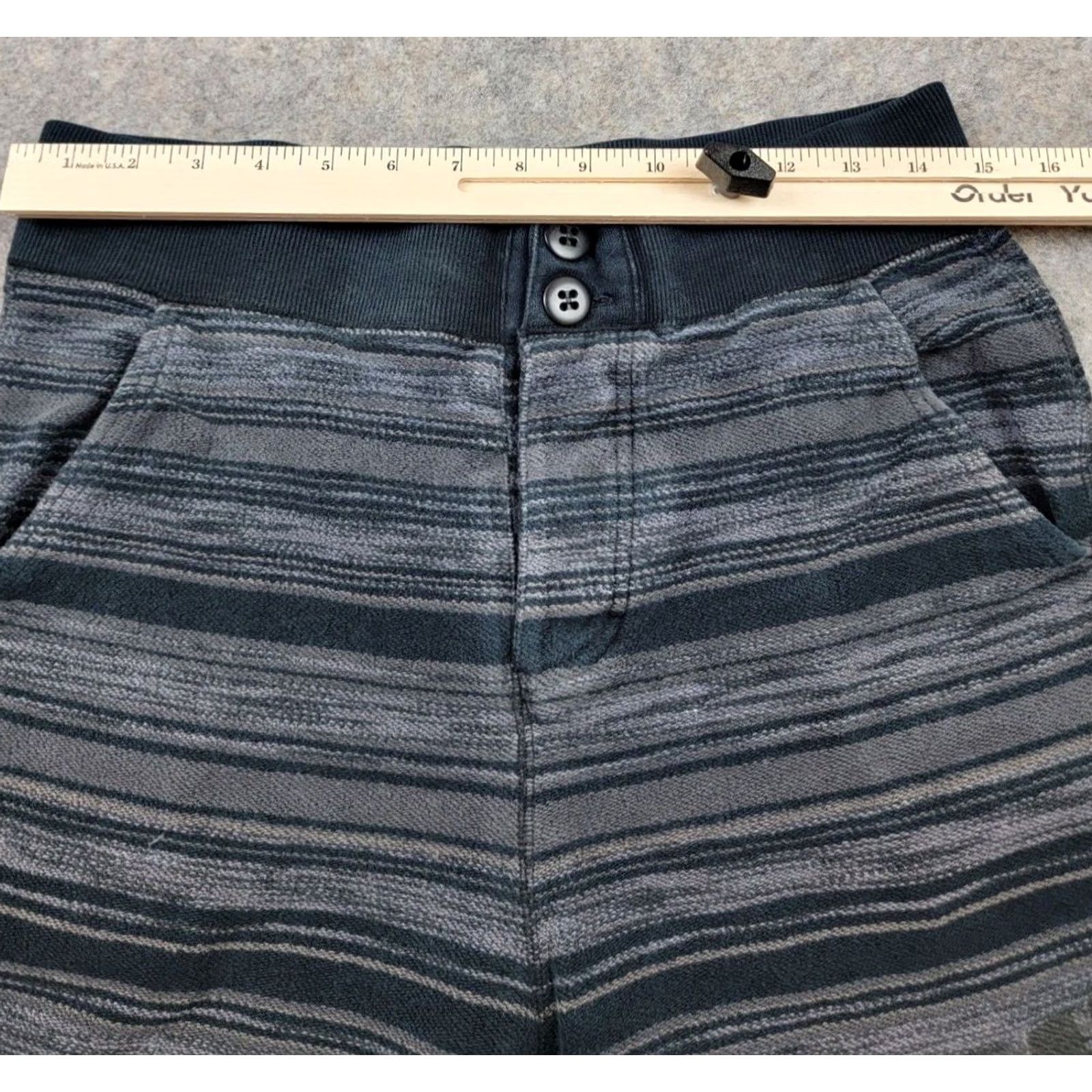 Nike Nike Shorts Mens Small Black Gray Stripe Knit Button Fly Athletic Logo Size US 29 - 6 Thumbnail