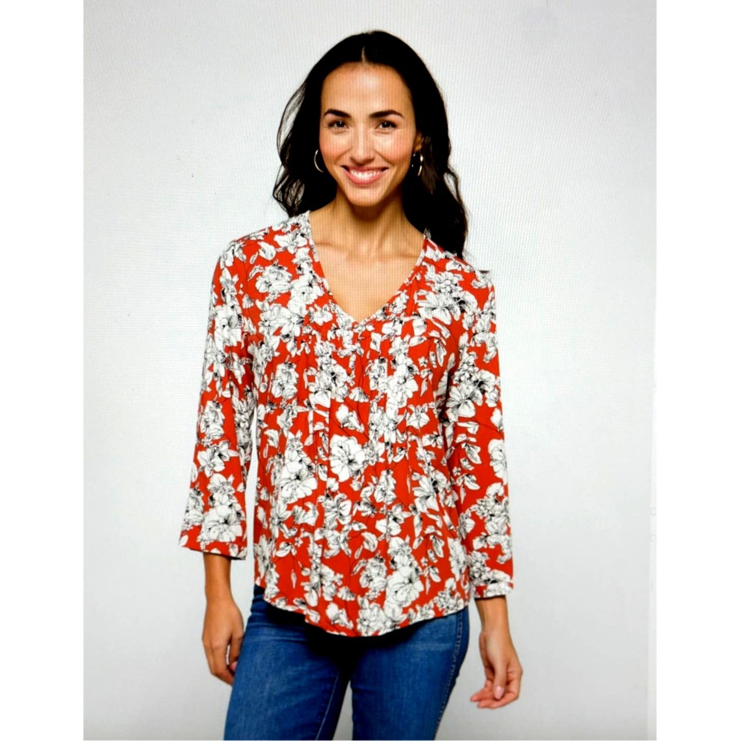 Other Fun2Fun Maley Pleated Detail Blouse Rust/Cream size M Size M / US 6-8 / IT 42-44 - 2 Thumbnail