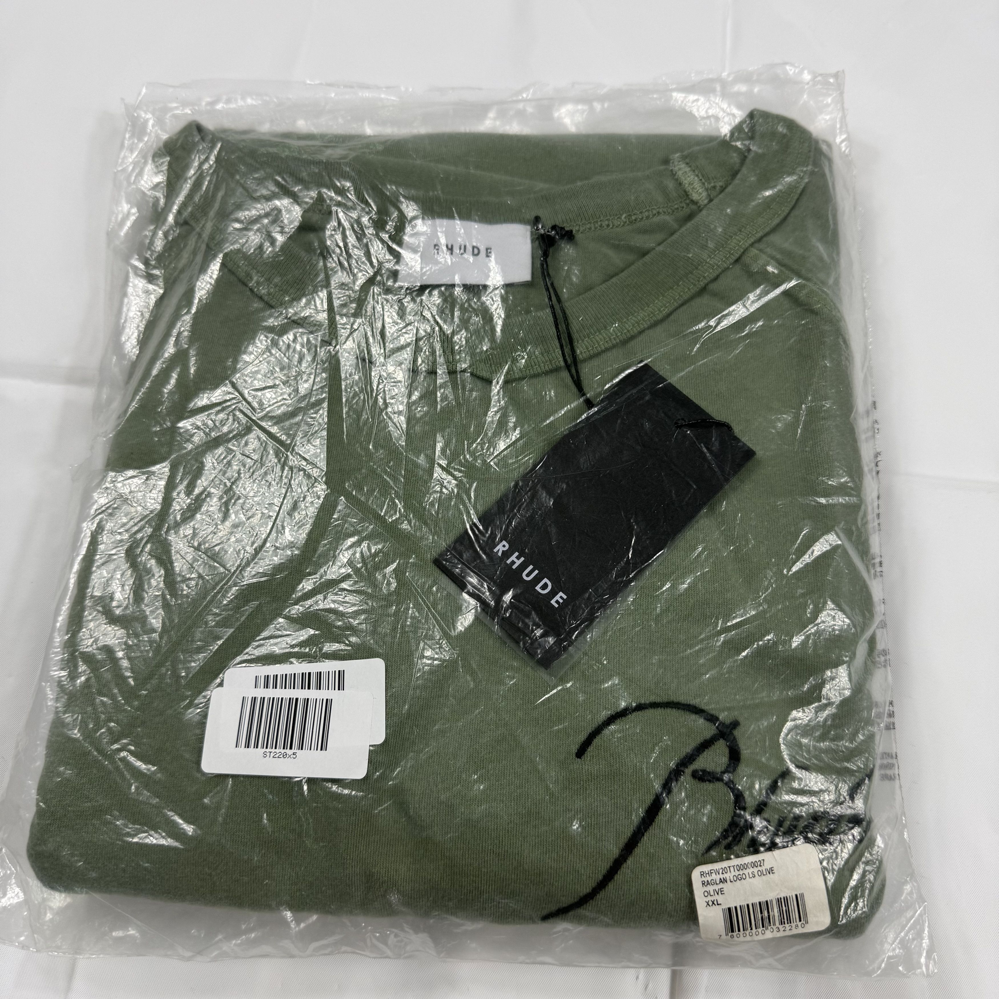 Rhude Rhude Script Logo Long Sleeve T-Shirt Olive Green Mens 2XL Size US XXL / EU 58 / 5 - 10 Thumbnail