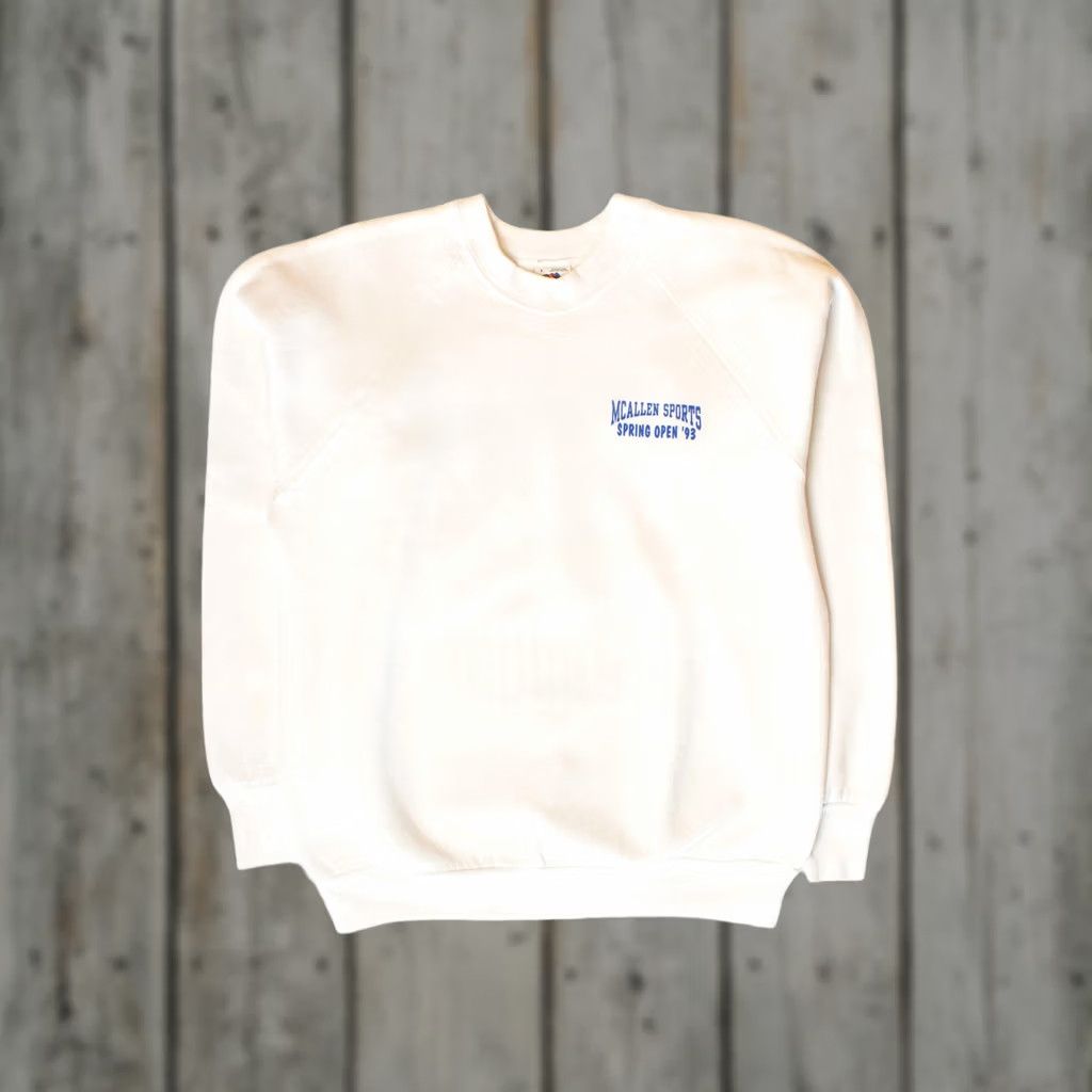 Fruit Of The Loom VINTAGE McAllen Sports Racquetball Sweatshirt Large White 1990s Mens Womens Boys Girls Nike Size US L / EU 52-54 / 3 - 1 Thumbnail