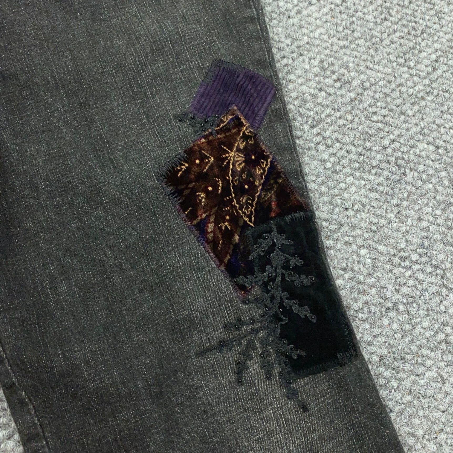 CO VTG Lauren Jeans Co Womens Jeans Bootcut 8 Gray Embroidered Patchwork Denim Stretch 5-Pocket Size 29" - 6 Thumbnail
