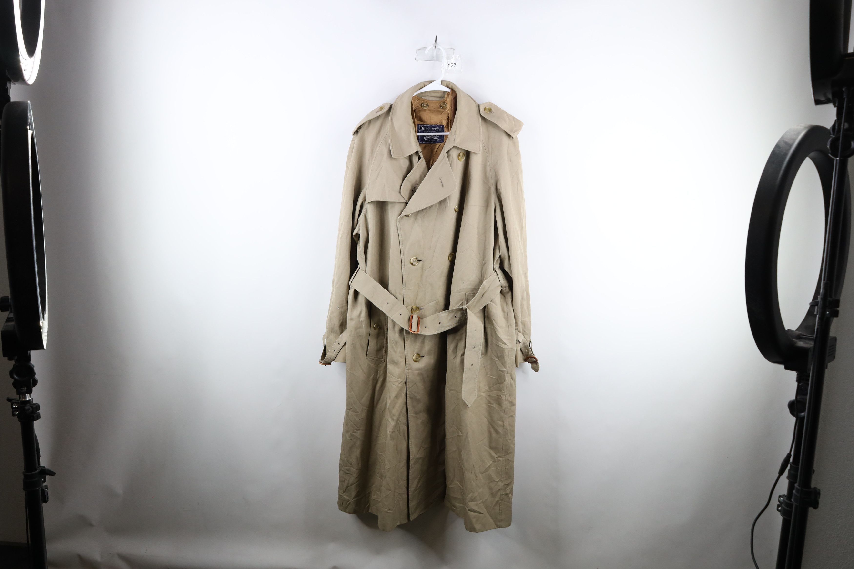 image of 90's Burberry Plaid Wool Lined Trench Coat Jacket in Beige, Men's (Size 2XL)