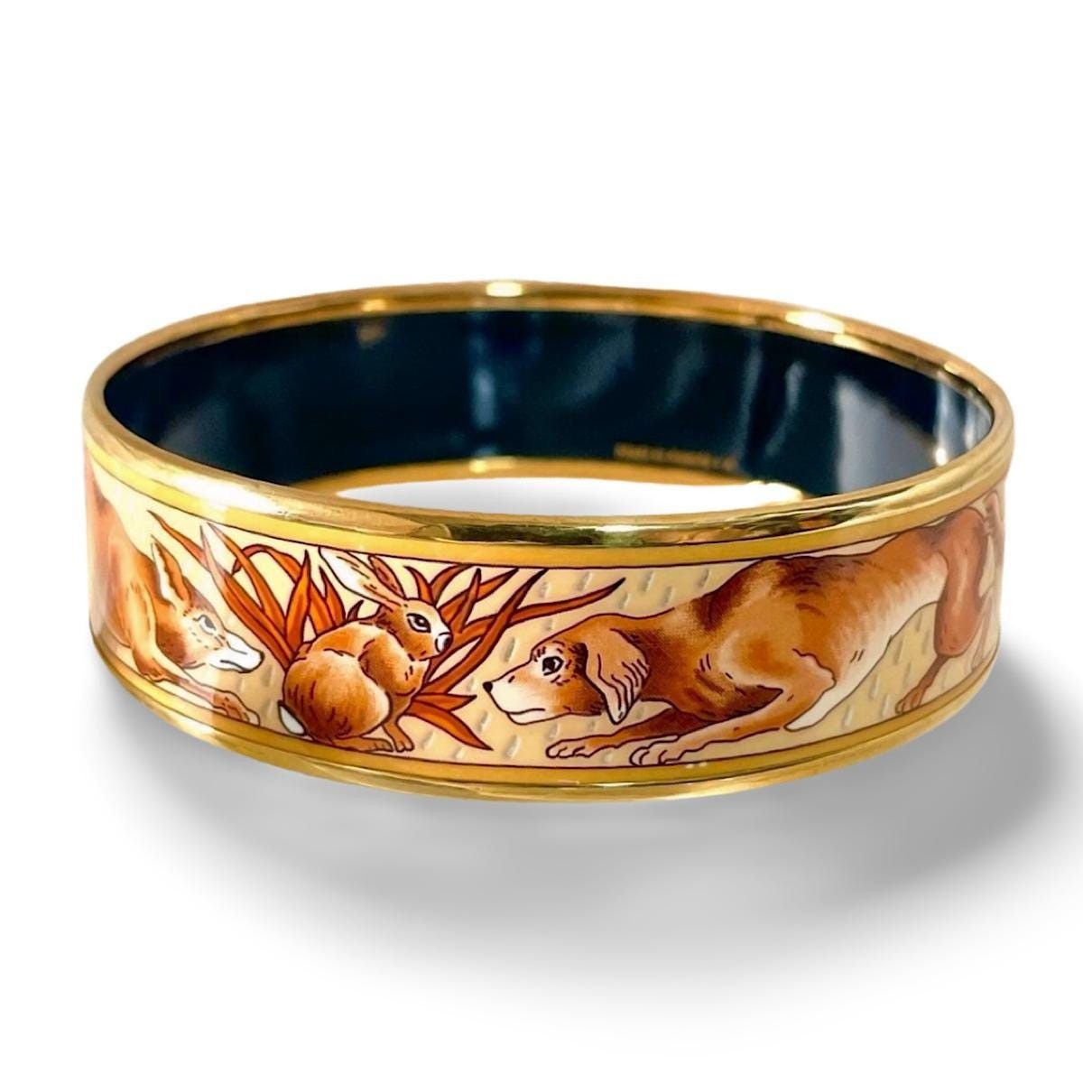 Hermes Vintage HERMES gold and brown tone enamel bangle, rabbit dog Size ONE SIZE - 2 Thumbnail