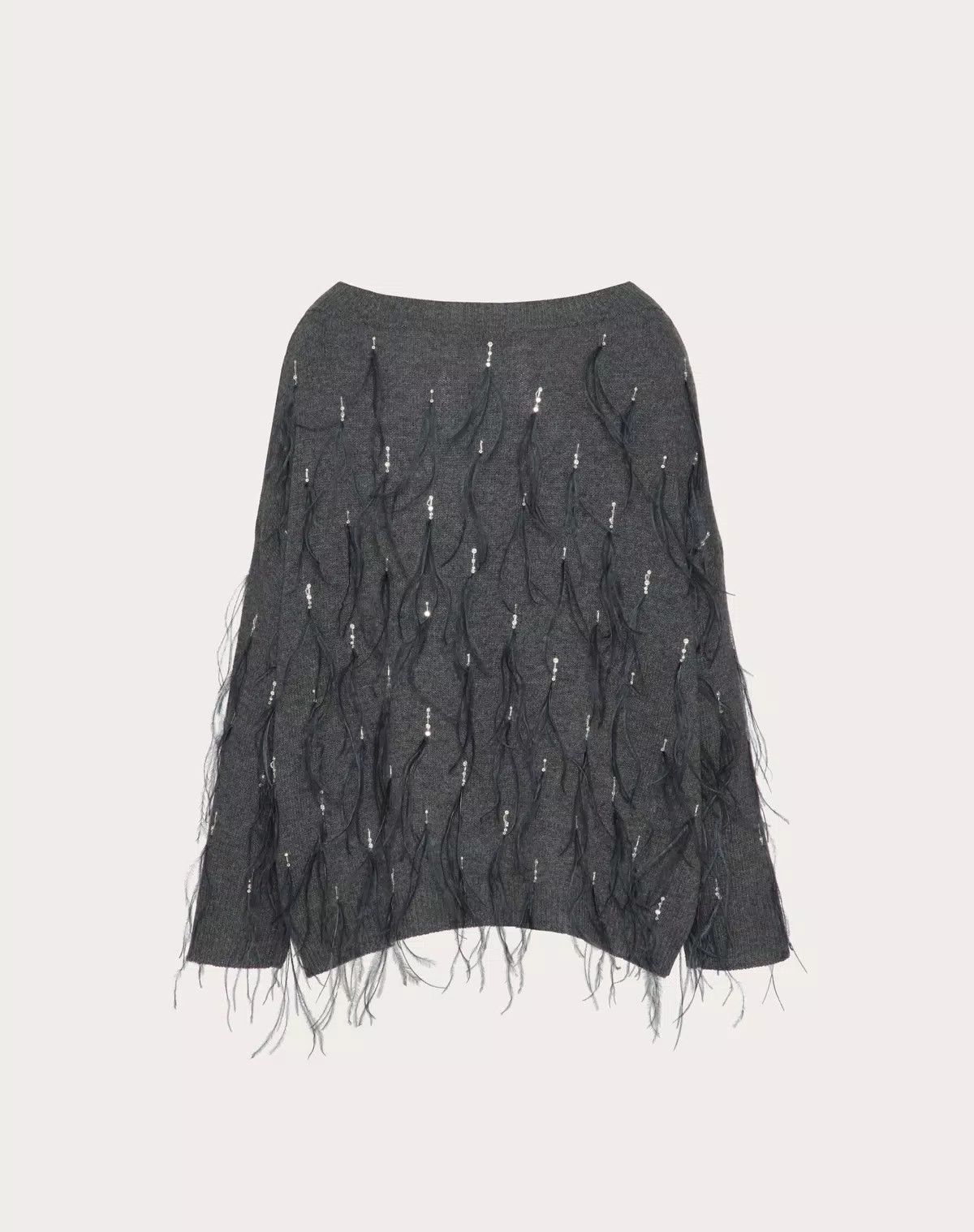 Valentino o1s1wg110426 Embroidered Wool Jumper With Feathers in Grey Size XS / US 0-2 / IT 36-38 - 2 Thumbnail