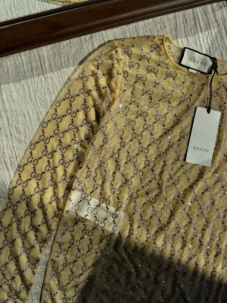 Gucci Gucci Double G crystal tulle round neck long sleeves Size XXS / US 00 / IT 34 - 6 Thumbnail
