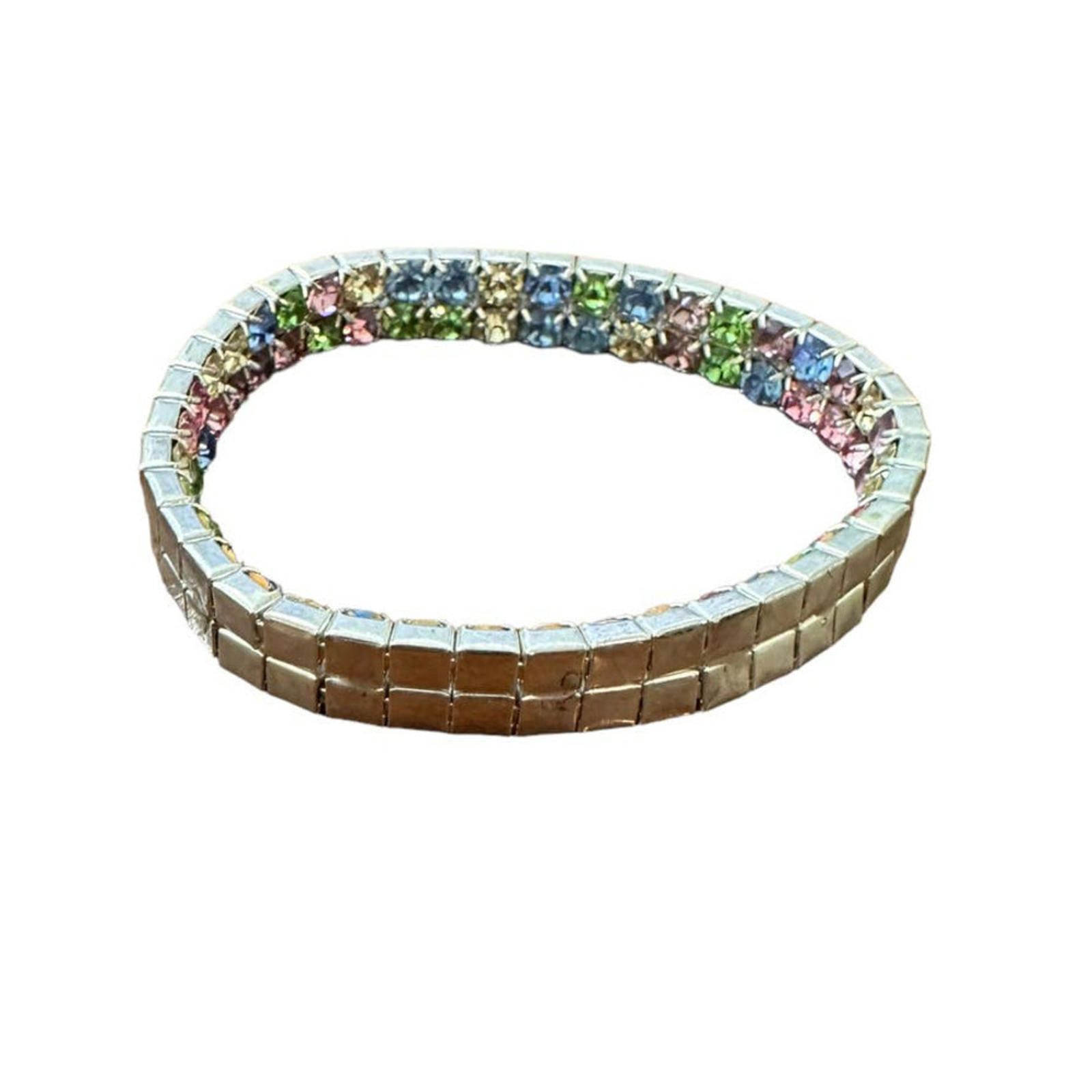 Vintage Childs 6" Stretch Pastel Rhinestone Bracelet Size ONE SIZE - 3 Thumbnail