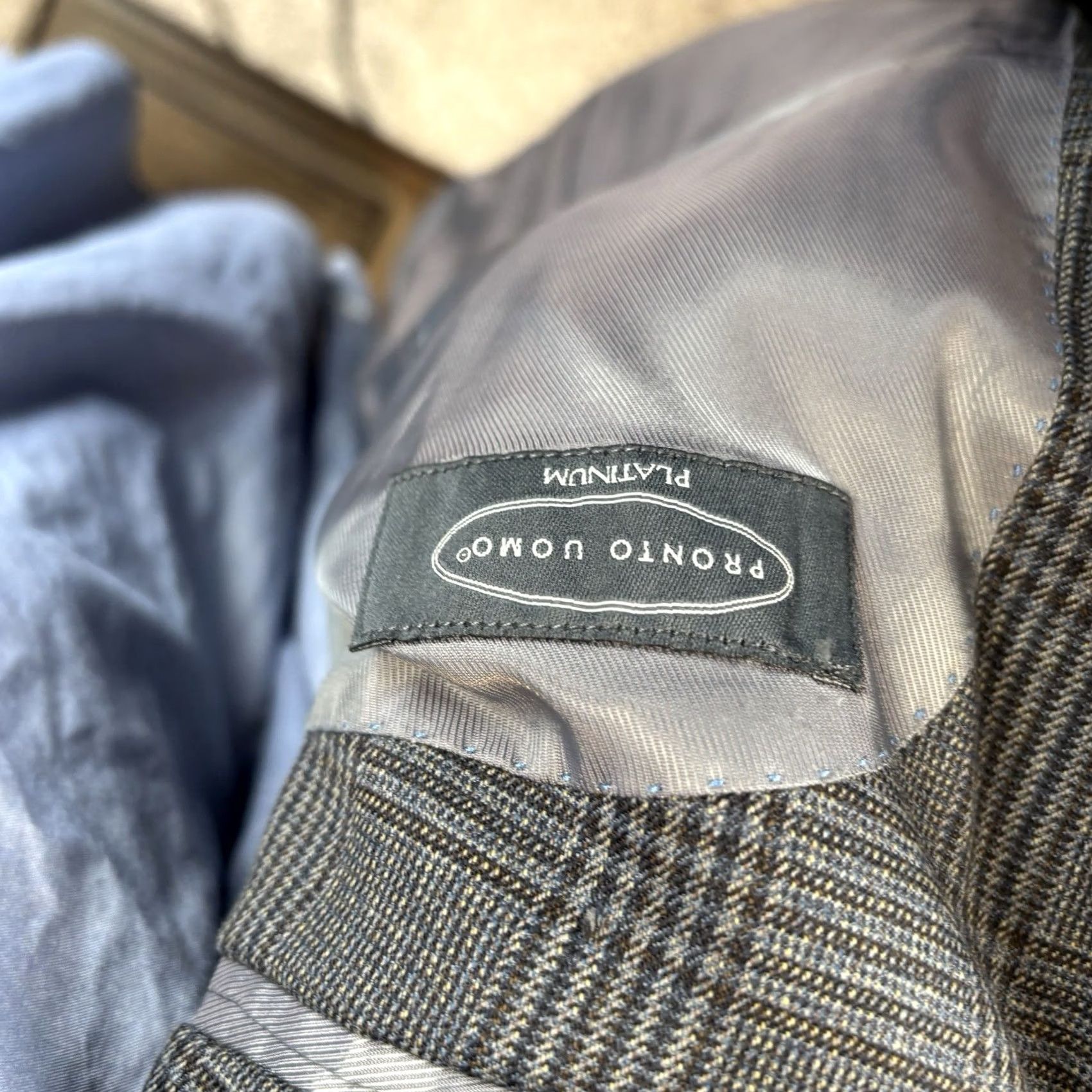 Pronto Uomo Pronto Uomo Blazer Jacket Mens 46L Long Charcoal Glen Check Wool Geometric Mens Size 46R - 6 Thumbnail