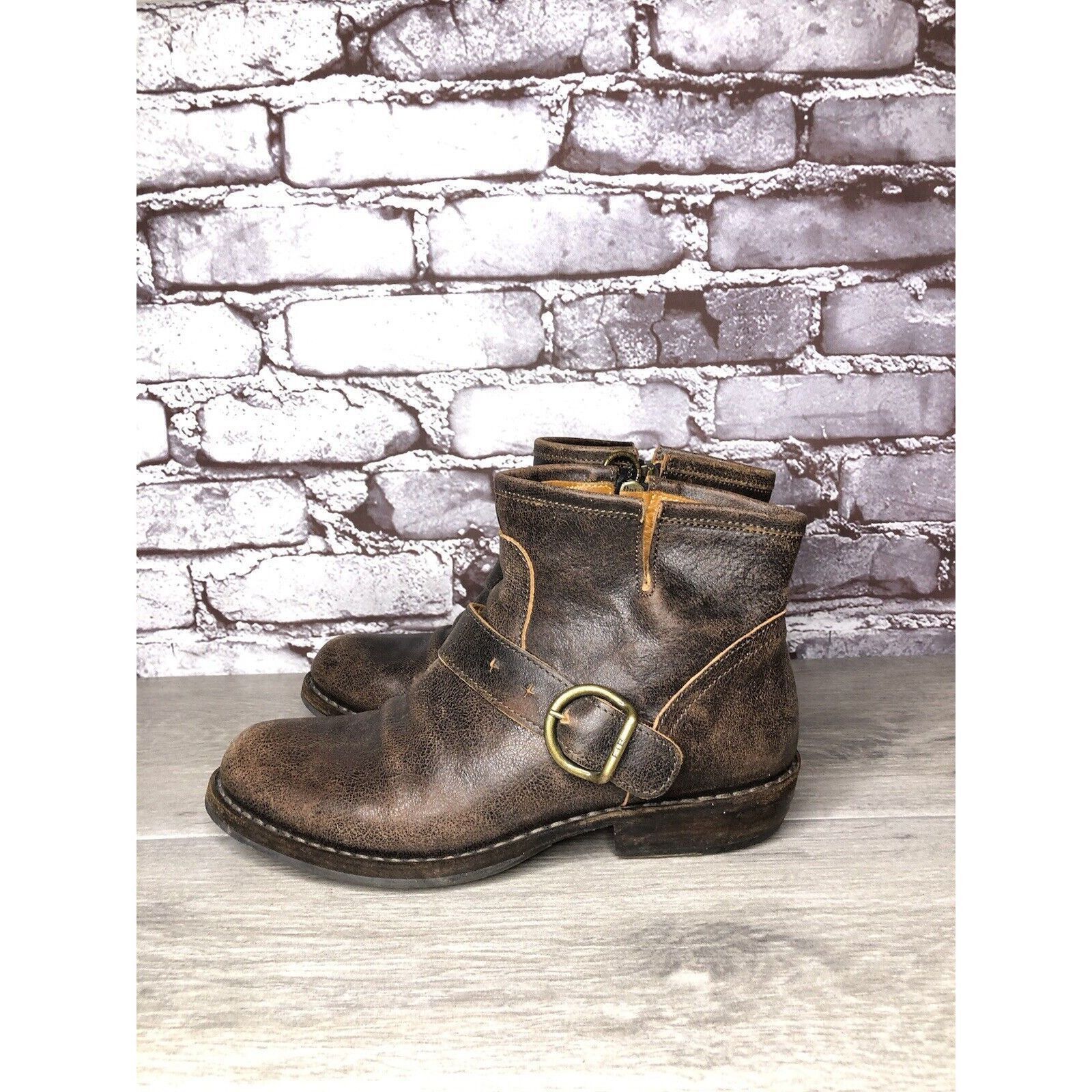 Fiorentini + Baker Fiorentini + Baker Brown Leather Side Zip Buckle Ankle Boots Size US 7 / IT 37 - 1 Thumbnail