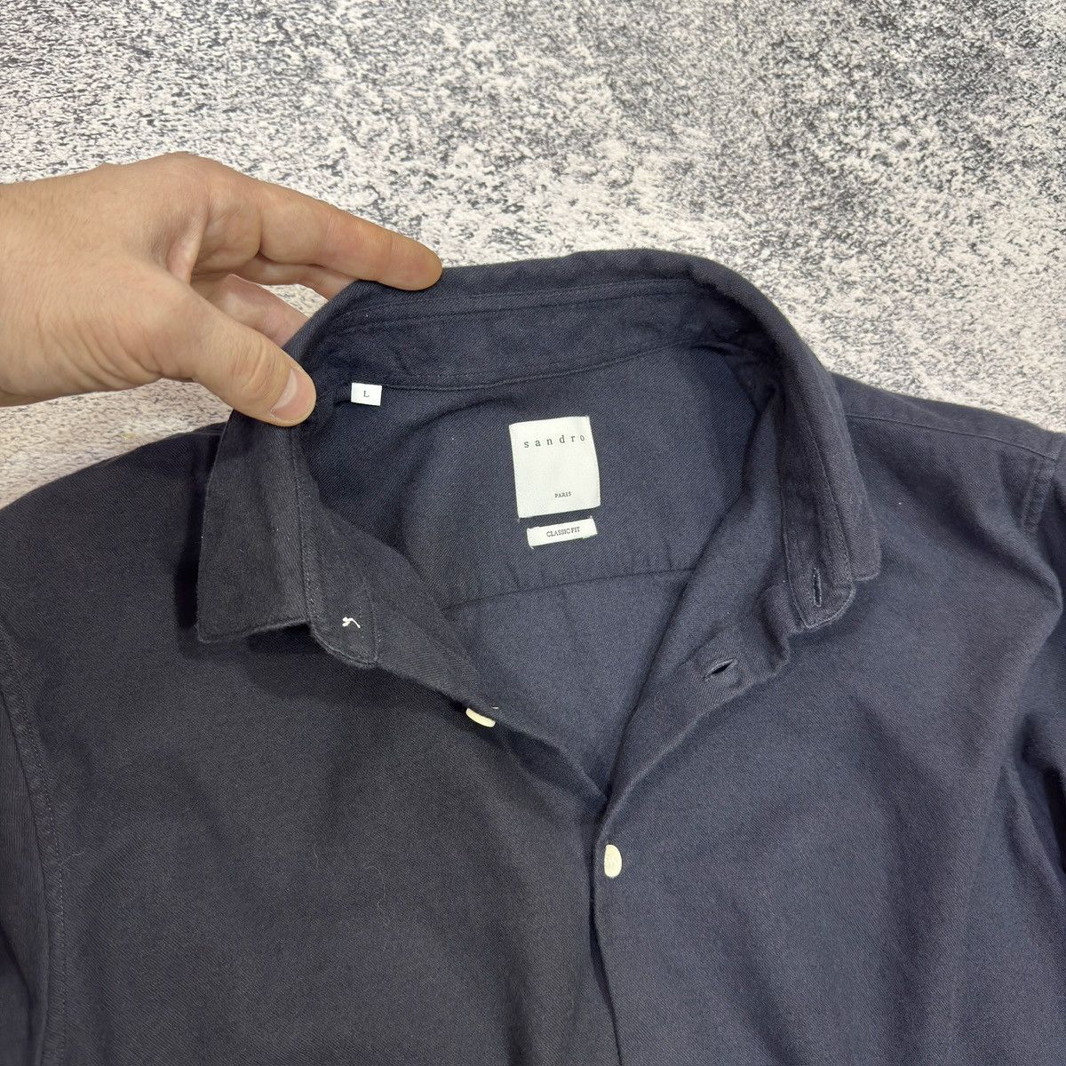 Sandro Sandro Paris Navy Blue Cotton Shirt L size Size US L / EU 52-54 / 3 - 5 Thumbnail