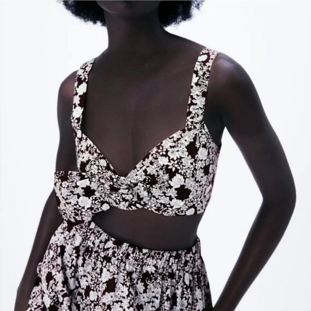 Zara New Zara Floral Cotton Cropped Buckle Top Size S Size S / US 4 / IT 40 - 1 Thumbnail