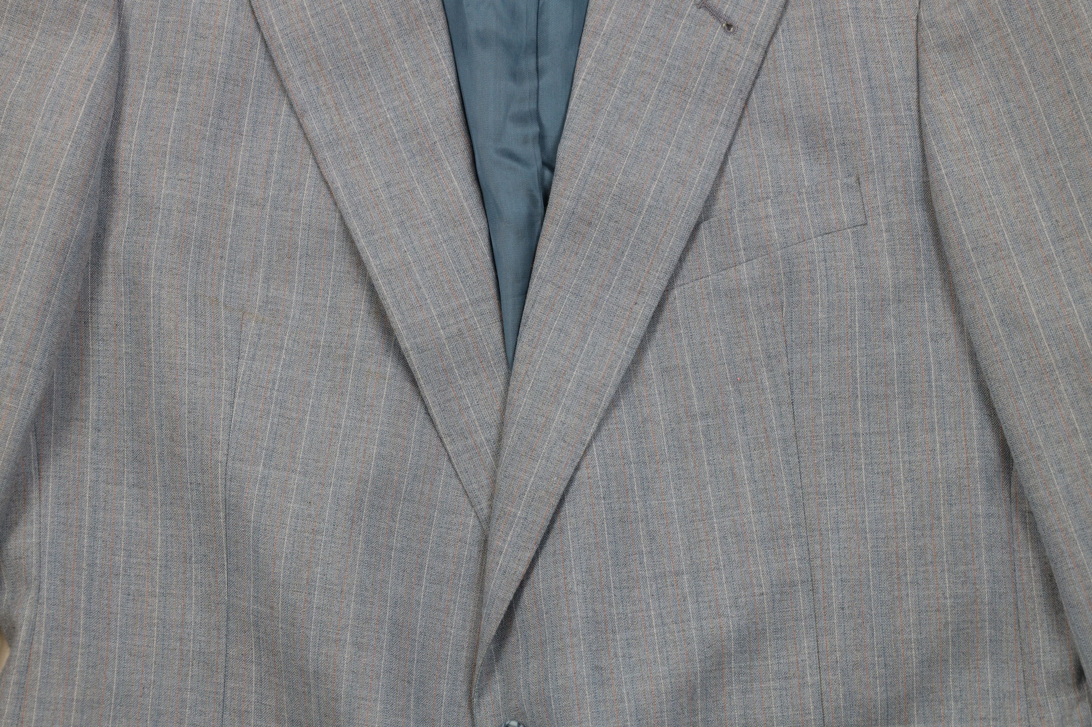 Vintage Vintage 70s 2 Piece Wool Suit Wedding Blue Striped Size 44L - 4 Thumbnail