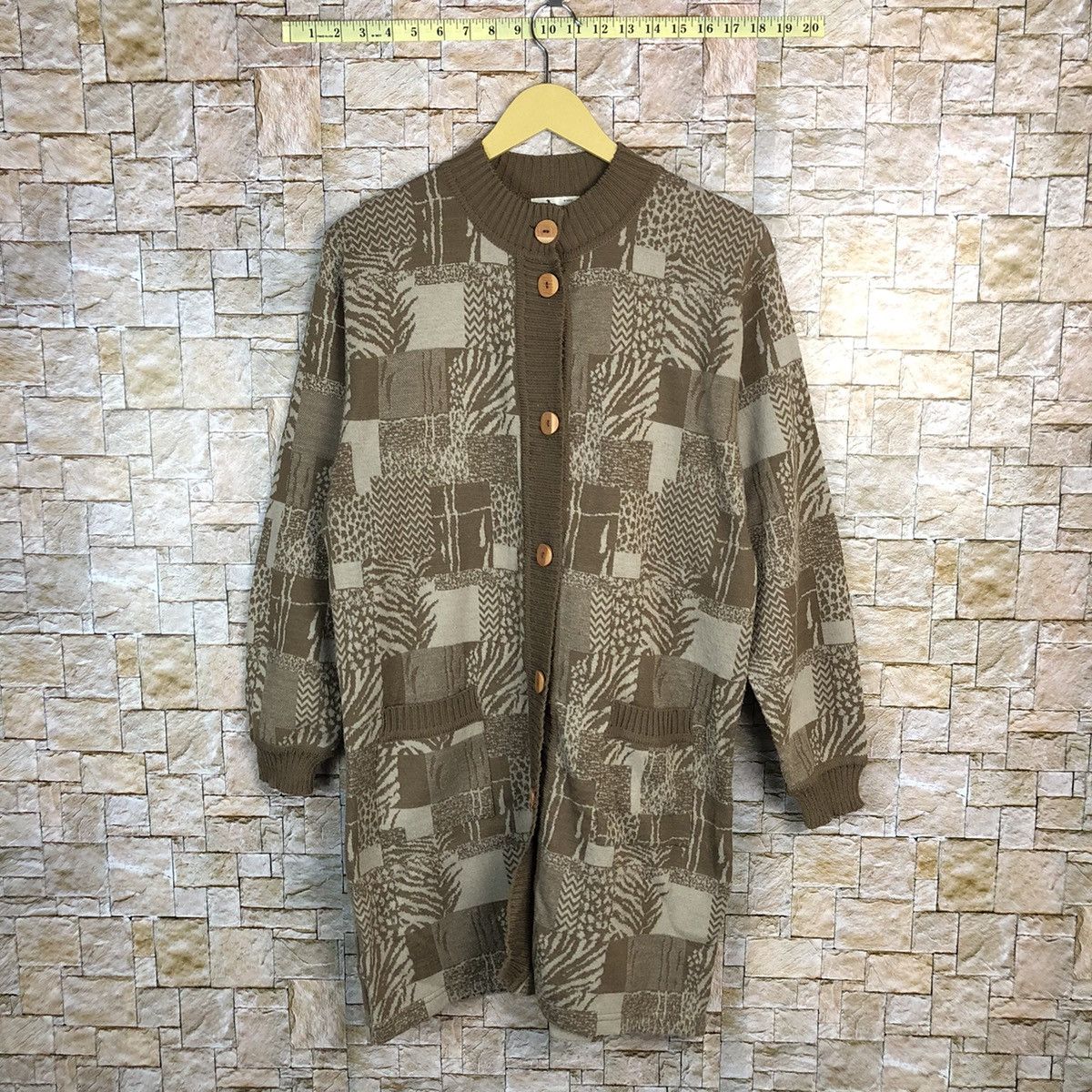 Homespun Knitwear Tokyo vintage Brown knitwear Patterned long Cardigans #A410 Size M / US 6-8 / IT 42-44 - 1 Thumbnail