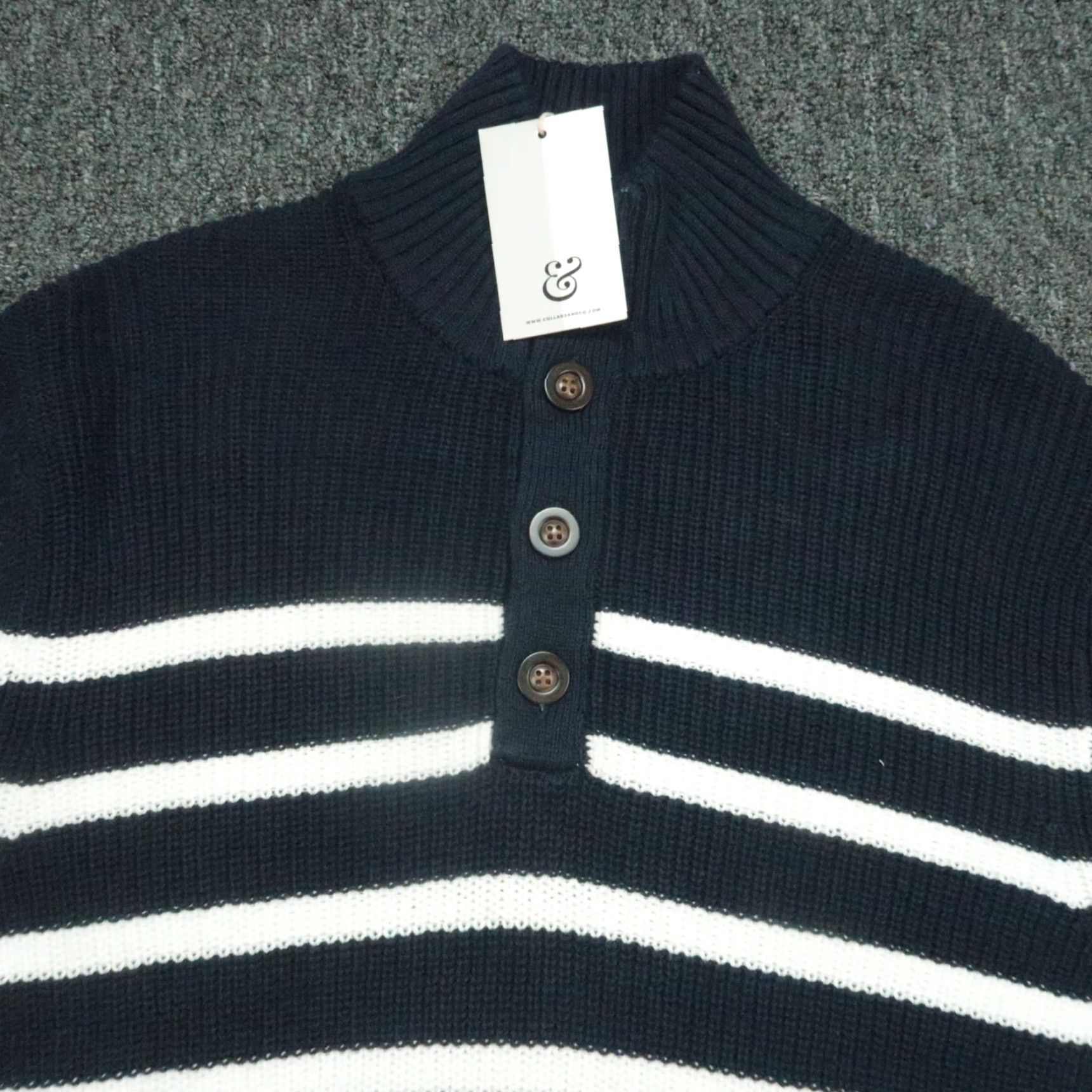 CO VINTAGE Collars & Co Sweater Mens M Blue White Striped Mockneck Pullover Old Money Size US M / EU 48-50 / 2 - 2 Thumbnail