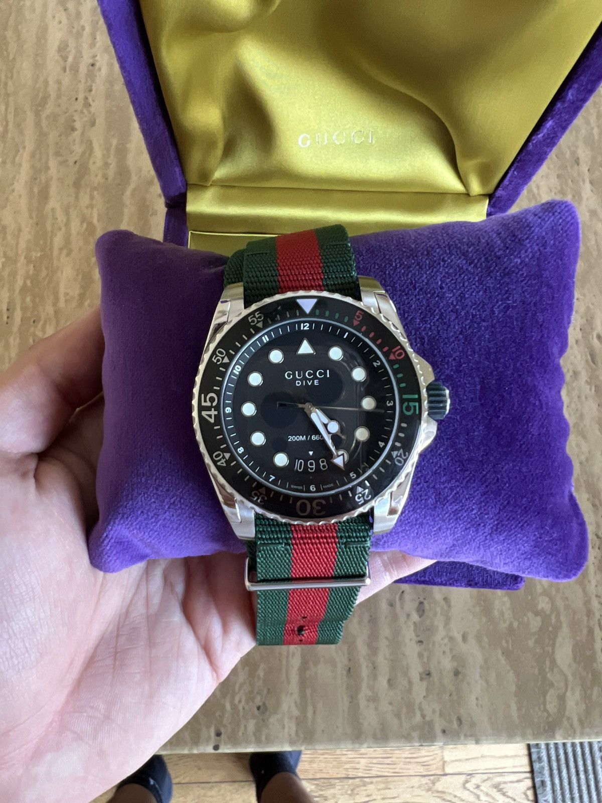 45mm Gucci Dive Watch with Nylon Web Strap
