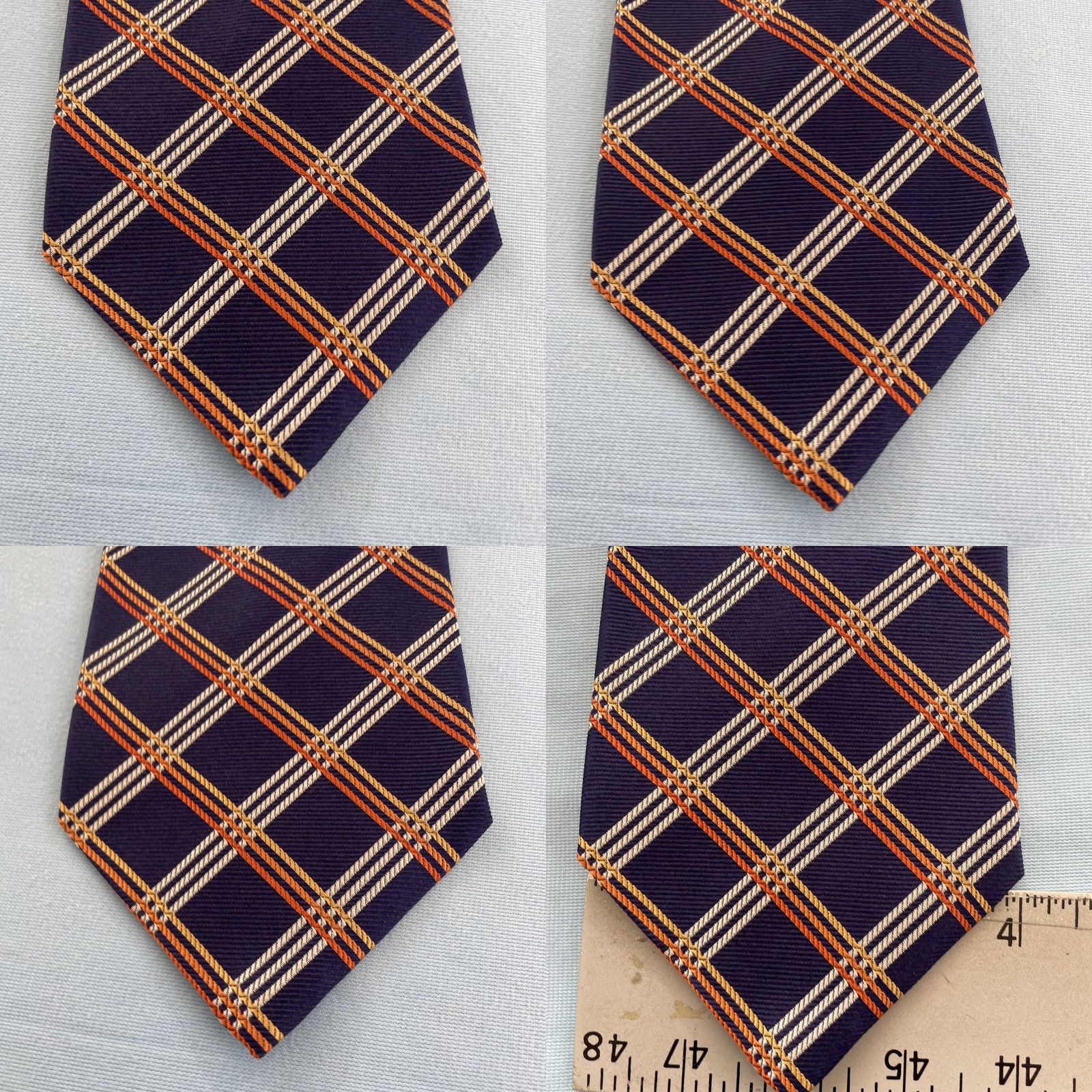 Brooks Brothers VINTAGE Brooks Brothers Makers Silk Tie 4x61" Woven Plaid Geometric Blue Orange Red USA Men Tie 100% Silk Handmade Wide Necktie Vintage 1990s Size ONE SIZE - 8 Thumbnail
