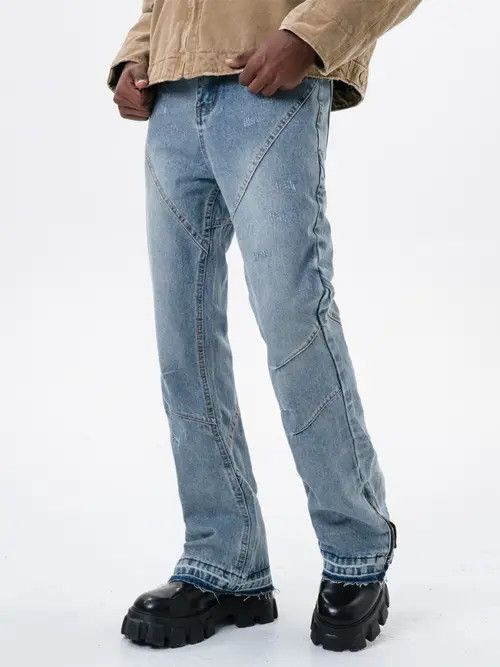VIBE zipper patchwork faded damaged flared jeans Size US 32 / EU 48 - 4 Thumbnail