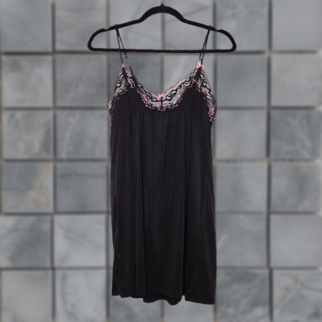 Betsey Johnson VINTAGE Betsey Johnson Slip Dress Shirt Womens S Black Lace Bows 90s Y2K Emob Betsey Johnson Dress Slip Short 30 15 Lace Bow Fine Womens Size S / US 4 / IT 40 - 1 Thumbnail