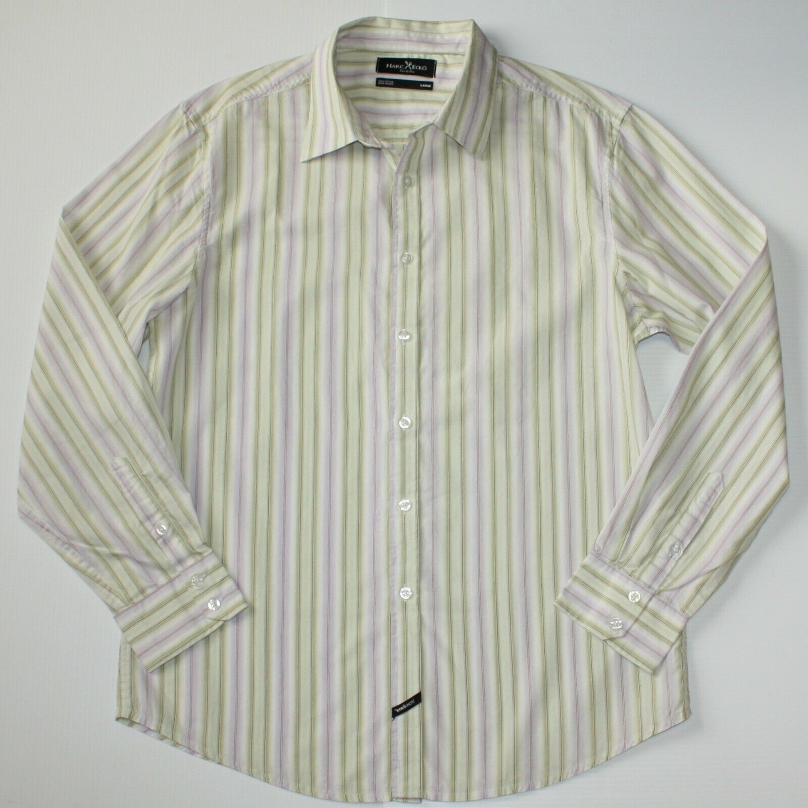 Marc Ecko Cut & Sew Men's Light Green & Lilac Stripe Dress Shirt Size US L / EU 52-54 / 3 - 1 Thumbnail