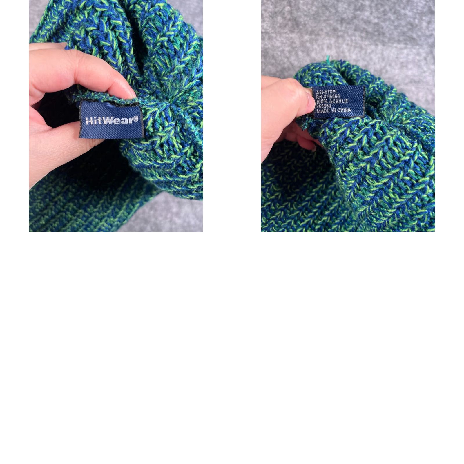 Vintage HitWear Beanie Hat - Knit One Size Unisex Adults - Blue Green Striped Acrylic Pom - Winter Outdoor Ski Hospital Theme Size ONE SIZE - 8 Thumbnail