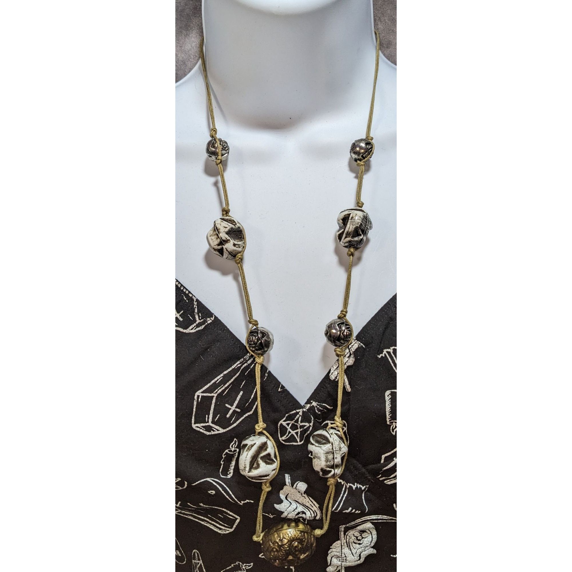 Handmade Brutalist Handcrafted Necklace With Carved Ceramic & Metal B Size ONE SIZE - 2 Thumbnail