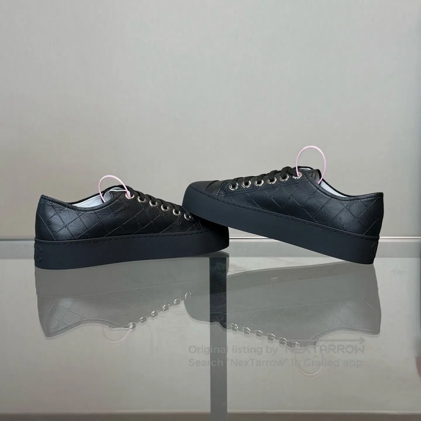Chanel Chanel 25P black patent leather sneakers with a full-print Size US 7 / IT 37 - 6 Thumbnail